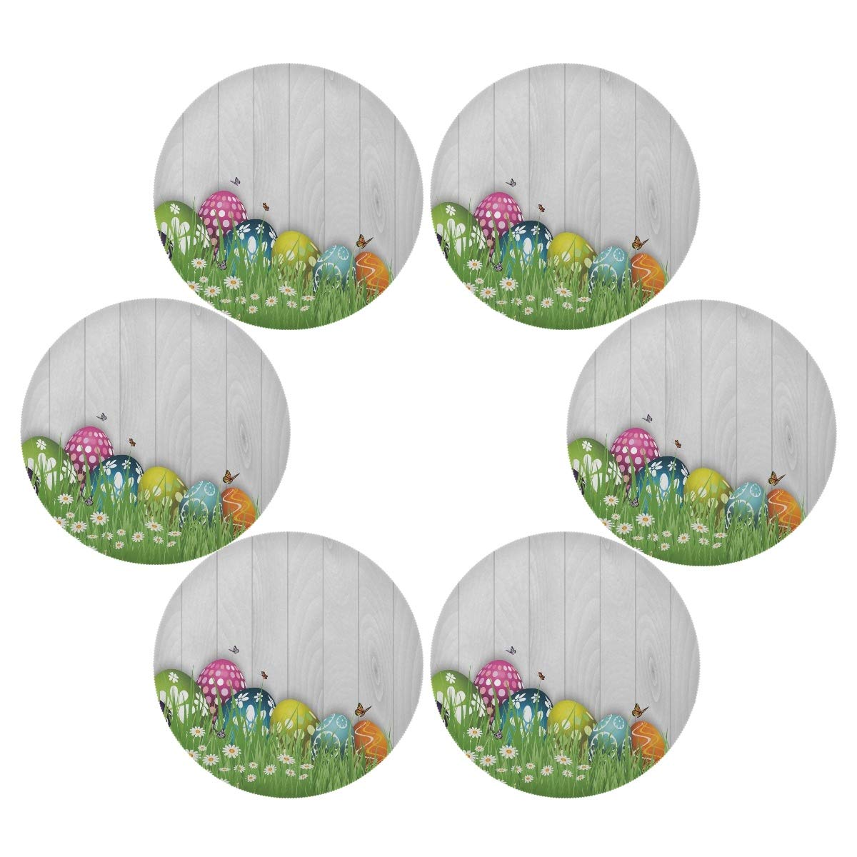 Easter Eggs Flower Butterfly Round Table Mats Set of 4 - Heat Resistant Non-Slip Polyester Placemats for Dining Table - Easter Kitchen Decor - Washable & Easy to Clean - Perfect for Holiday Dinners, Spring Celebrations & Home Decor