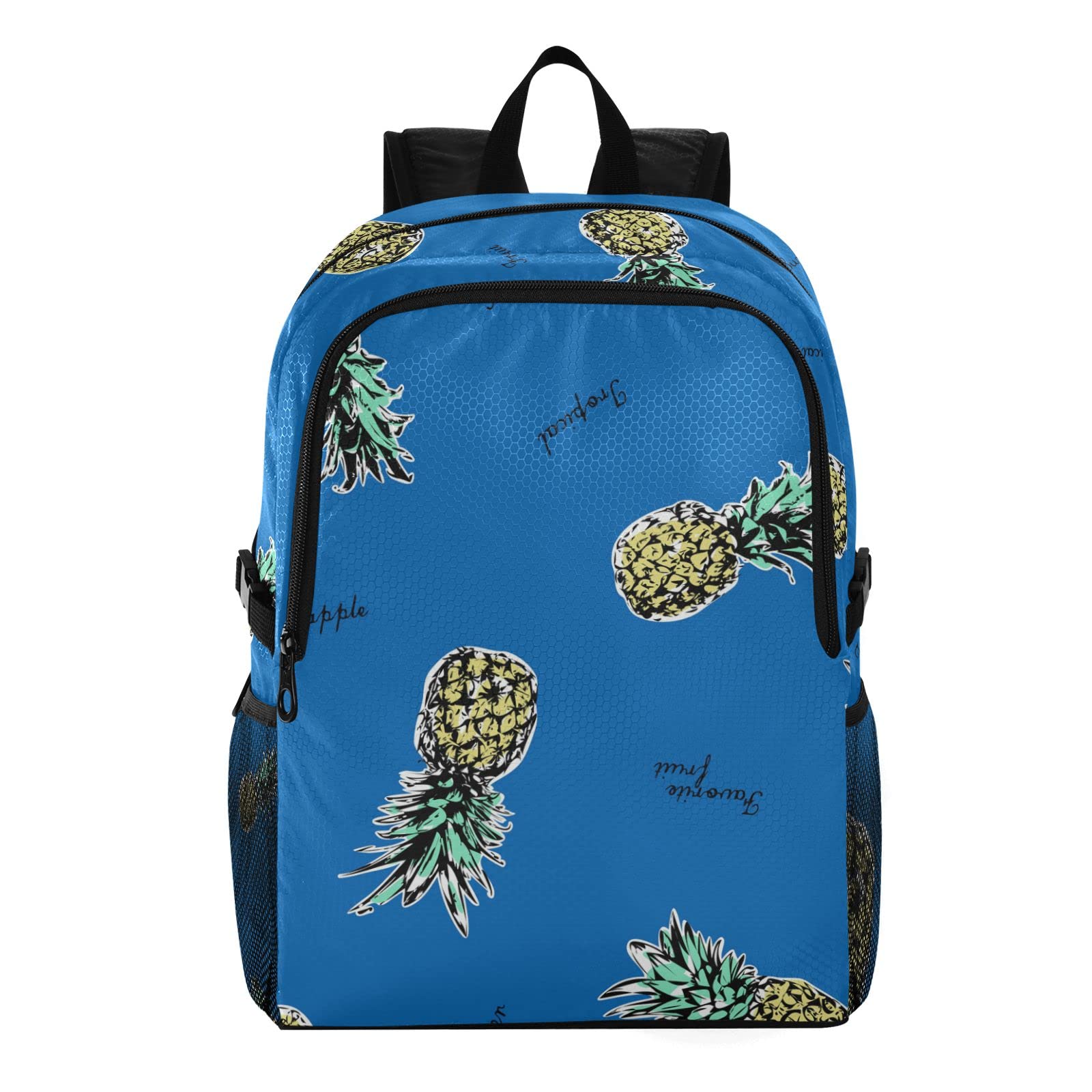OTVEE Foldable Travel Backpack - Lightweight Waterproof Hiking & School Backpack with Blue Pineapple Design - Perfect for College, Outdoor Sports & Casual Daypack Use
