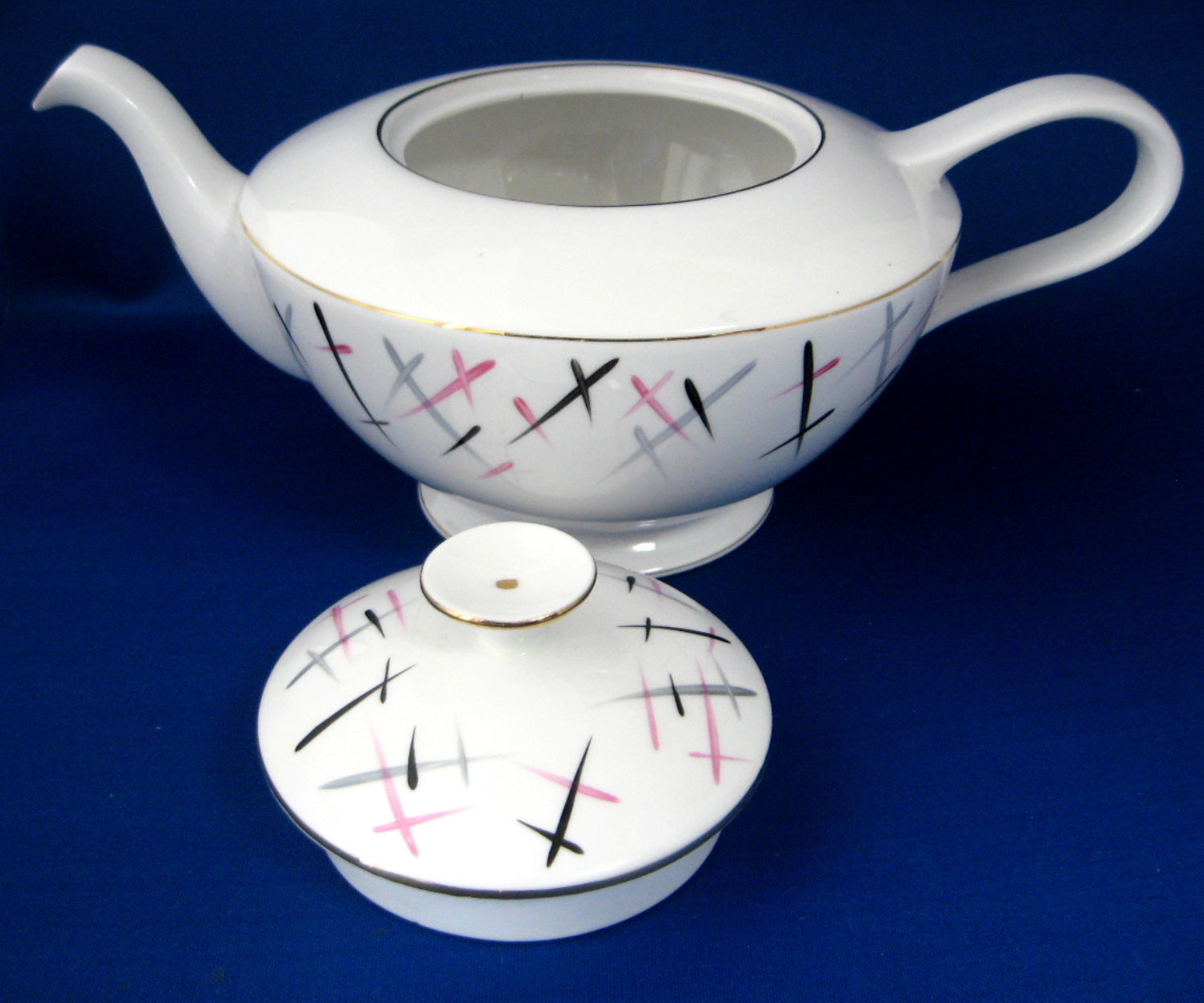 Vintage Royal Standard England Pink and Black Bone China Teapot - Large 1950s Retro Style for Afternoon Tea and Collectors