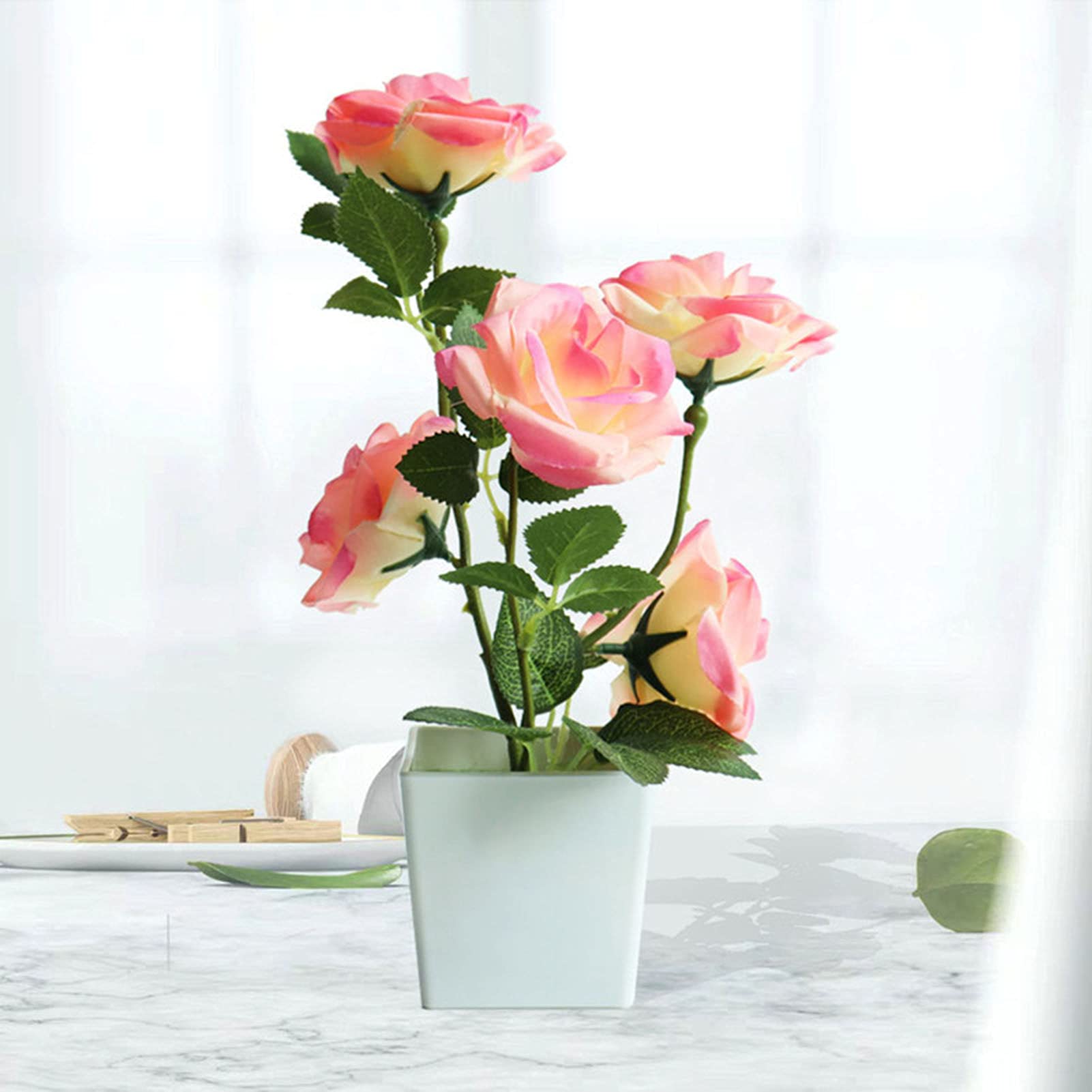 Artificial Rose Plant in Pot - Faux Silk Flower Desktop Decor for Indoor & Outdoor Use | Perfect for Home, Office, Valentine's Day, Mother's Day, Wedding, Anniversary, Party, Graduation, Christmas & Birthday Gifts (Pink) - Elegant Home Decor & Thoughtful Present Idea