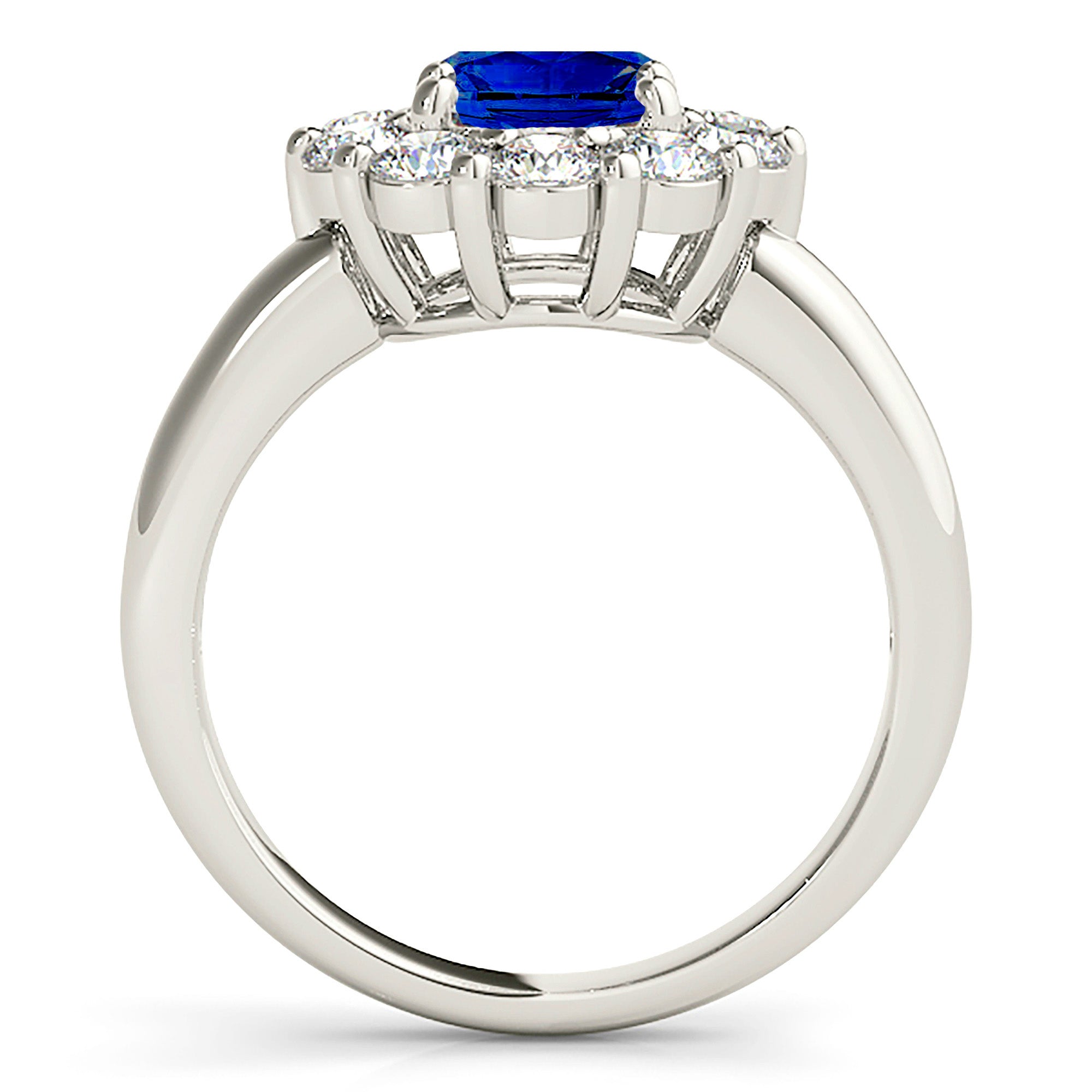 1.80 Carat Genuine Blue Sapphire Halo Ring - 14K White Gold Engagement Ring for Women, Wedding Band, Anniversary Gift, Promise Ring, Bridal Jewelry