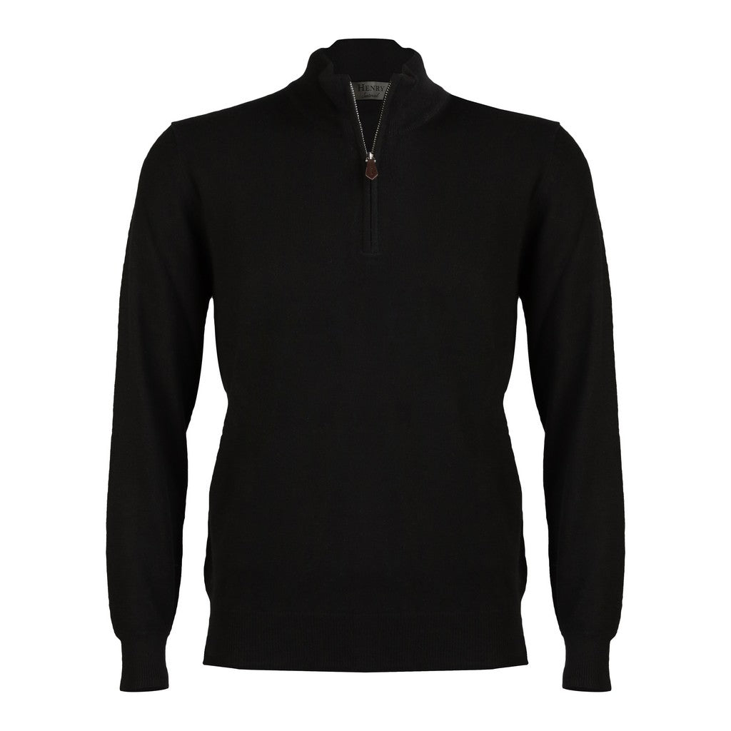 Premium 12GG Cashmere Quarter Zip Sweater for Men - Soft & Warm Black Pullover - Perfect for Office, Travel & Casual Outfits