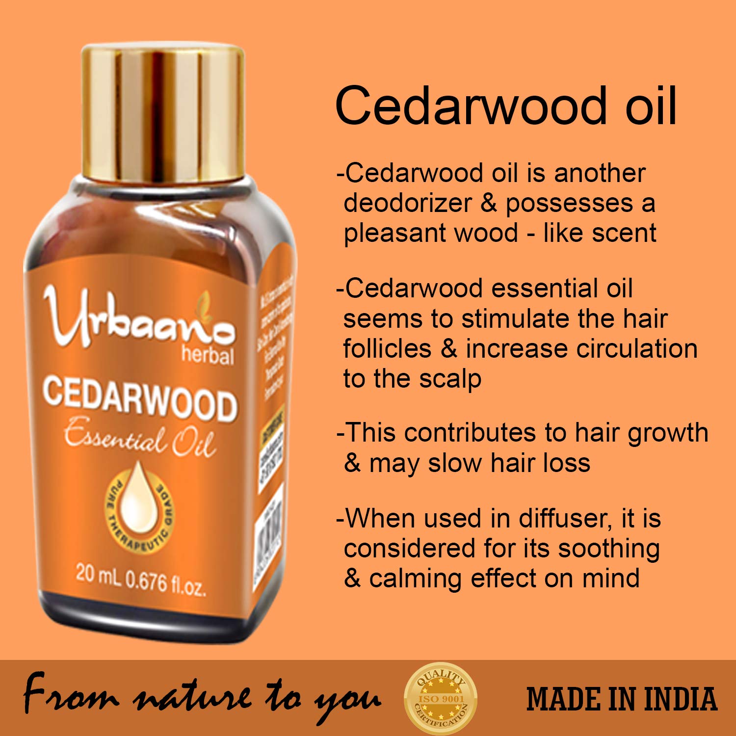 100% Pure Cedarwood Essential Oil for Face, Skin & Hair Care - Therapeutic Grade, Undiluted, No Additives - Aromatherapy, Relaxation & Massage - 20ml in Elegant Gift Pack