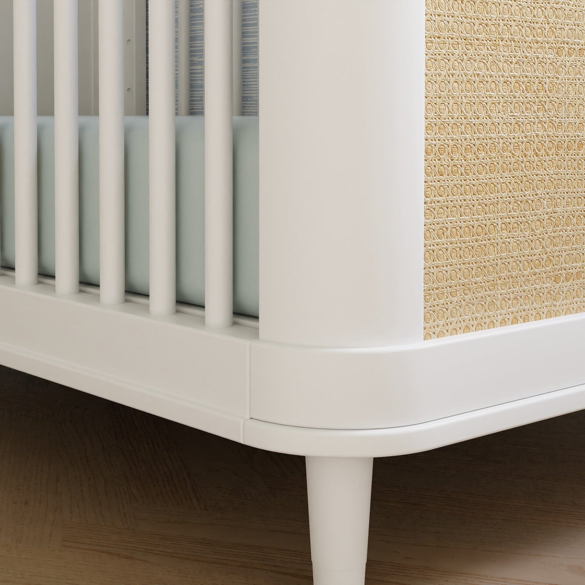 Namesake Marin 3-in-1 Convertible Baby Crib with Cane Accents - White Nursery Furniture for Newborn to Toddler | Perfect for Modern Nursery, Bedroom & Daycare Use