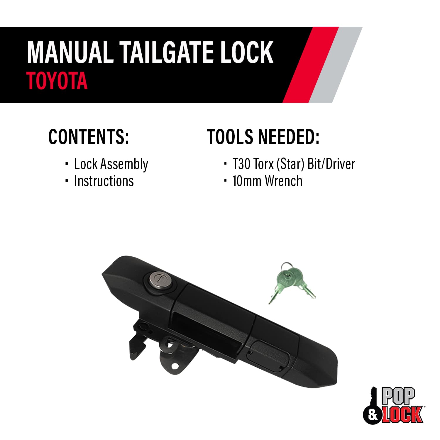 POP & Lock PL5500 Manual Tailgate Lock for 2005-2015 Toyota Tacoma - Anti-Theft Truck Tailgate Replacement - Easy Installation - Made in USA (Black) - Secure Your Truck Bed & Protect Cargo from Theft