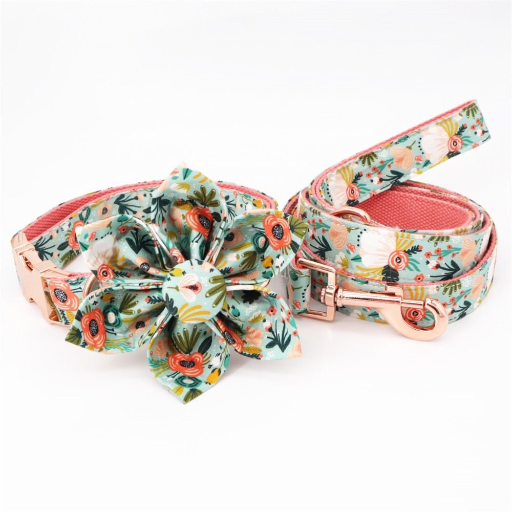 Premium Botanical Flower Dog Collar & Leash Set - Stylish and Durable Pet Accessories for Small & Medium Dogs | Perfect for Walks, Training, and Outdoor Adventures