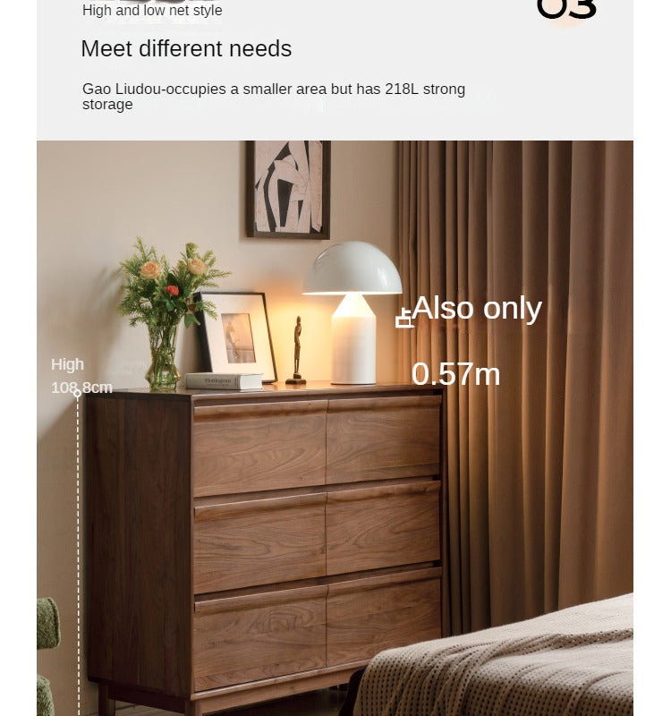 Solid Black Walnut Wood Dresser - 6-Drawer Bedroom Storage Furniture for Master Bedroom, Guest Room & Nursery Organization