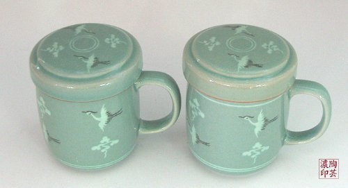 Premium Celadon Glaze Ceramic Tea Infuser Set with Crane & Cloud Design - Loose Leaf Tea Strainer, Mug & Lid - Perfect for Home, Office & Gifting - Green Porcelain Tea Brewing Cup for Tea Lovers