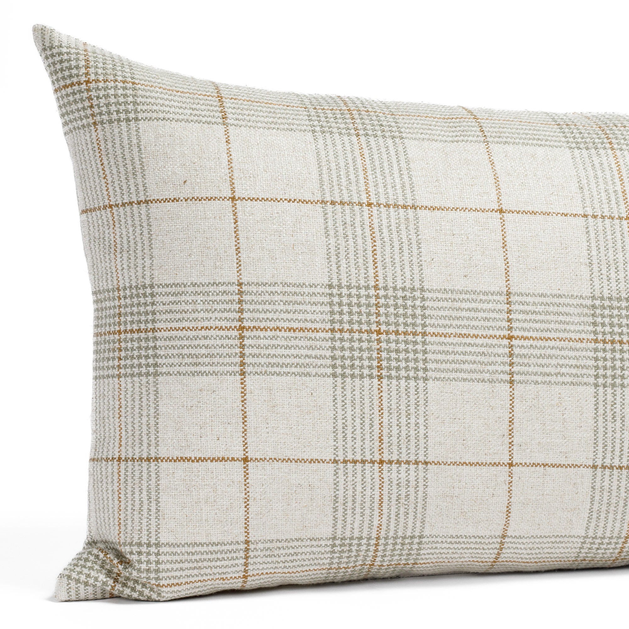Cabot Plaid 16x42 Bolster Pillow in Sage Green - Decorative Lumbar Support Cushion for Sofa, Bed, or Reading Nook - Soft Cotton Blend Home Decor