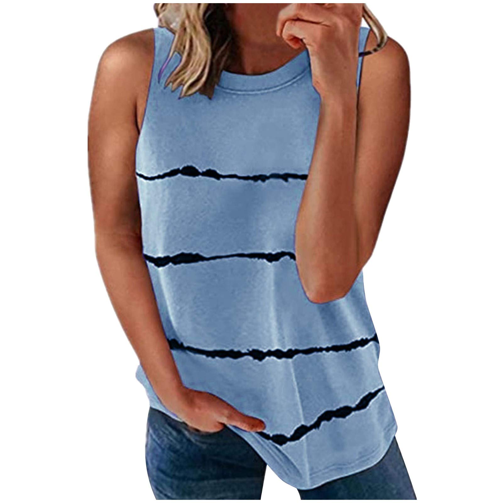 Women's Striped Sleeveless T-Shirt - Round Neck Casual Blouse for Summer | Breathable Fashion Top for Beach, Travel & Everyday Wear