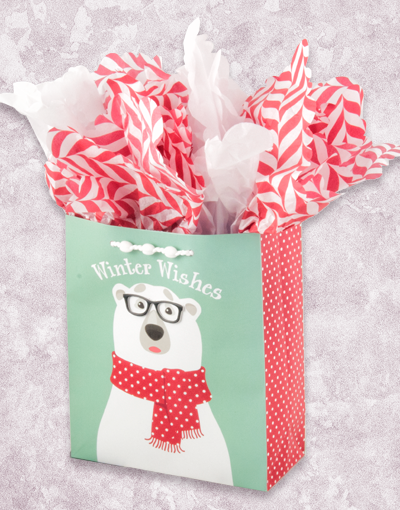 Stylish Hipster Polar Bear Small Gift Bags for Party Favors, Birthday Presents & Holiday Gifting - Perfect for Christmas, Baby Showers & Special Occasions