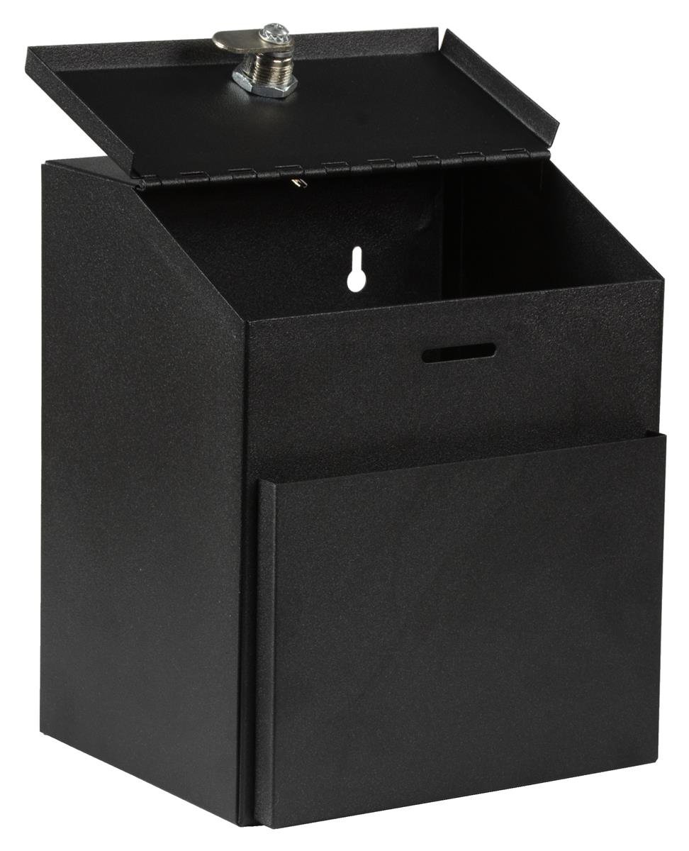 Locking Metal Suggestion Box with Hinged Lid - Wall Mount or Tabletop Ballot Box for Secure Voting, Donations & Feedback Forms (Black) - Perfect for Offices, Schools, Community Centers & Public Spaces