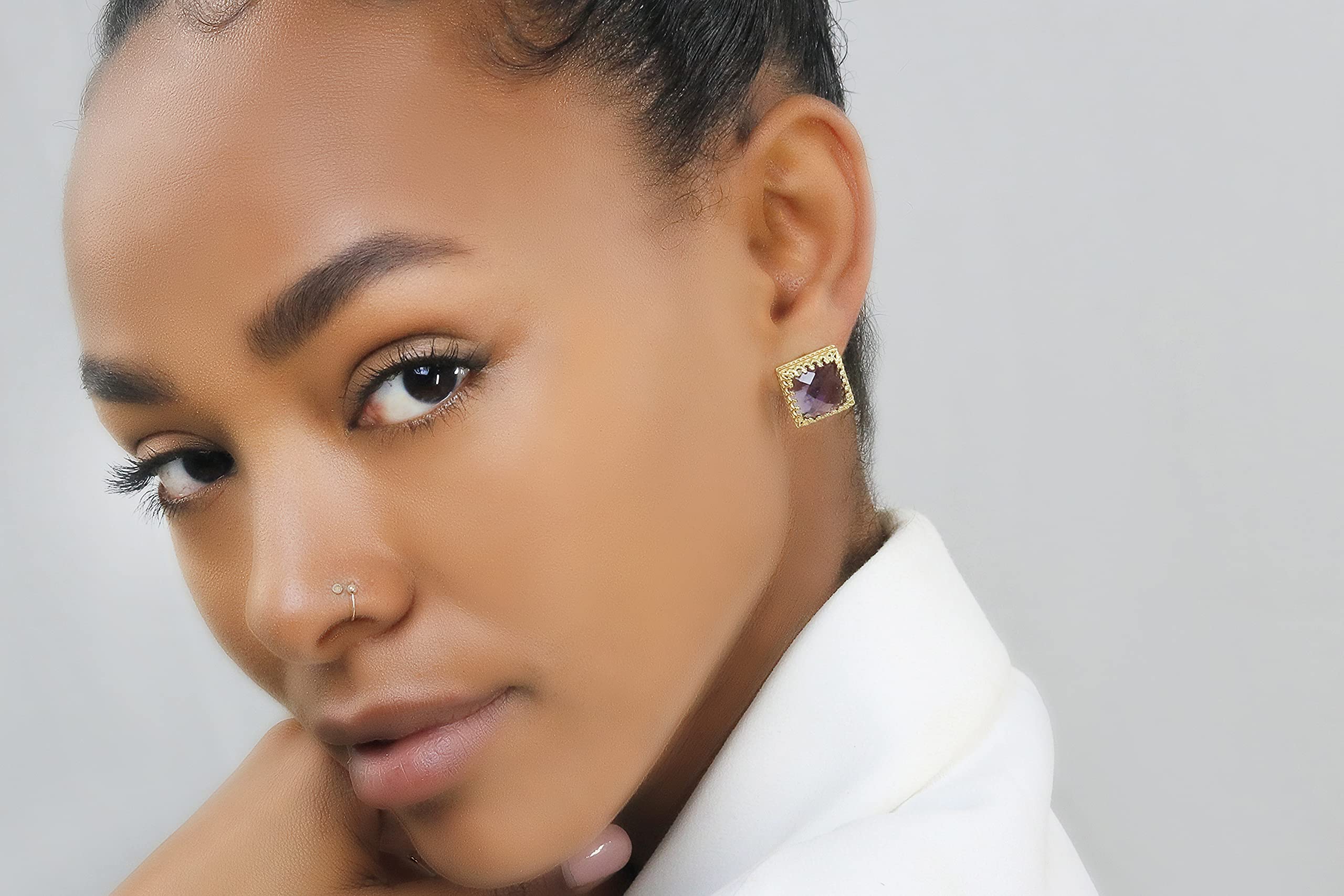 925 Sterling Silver Amethyst Stud Earrings for Women - Elegant Anemone Jewelry for Birthday, Anniversary & Bridal Shower Gifts - Perfect for Everyday Wear, Date Nights & Special Occasions - Comes with Gift Box