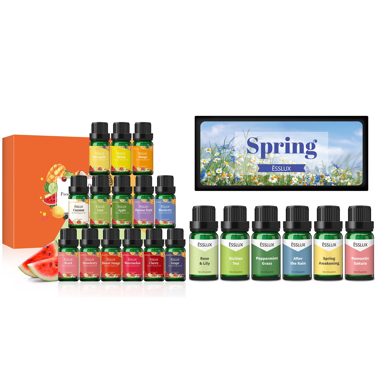 Esslux Fragrance Oils Set - Fruity & Spring Scented Oils for Diffusers, Soap Making, Candle Making | Premium Aromatherapy Oils for Home, Spa & DIY Crafts