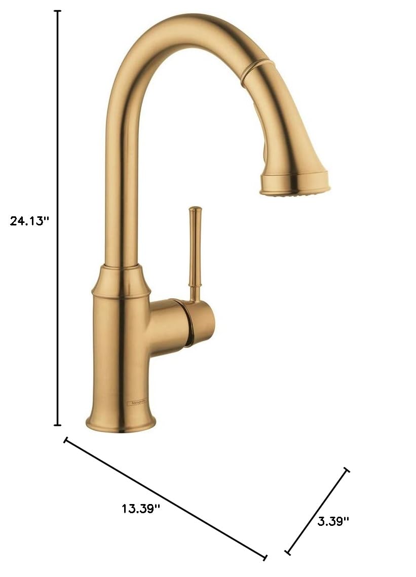 Hansgrohe Talis C Gold High Arc Pull-Down Kitchen Faucet with Sprayer - Brushed Gold Finish (Model 04215250) - Perfect for Modern Farmhouse & Luxury Kitchen Renovations