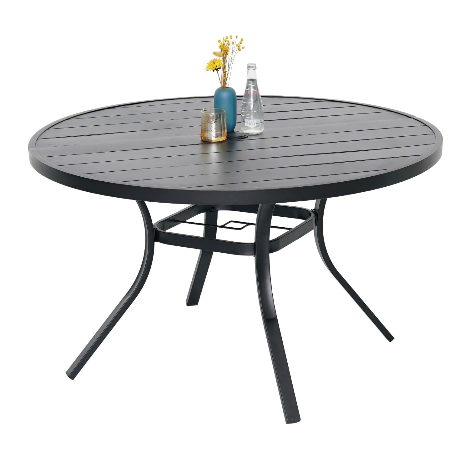48 Inch Round Outdoor Patio Dining Table - Heavy Duty Steel Slat Frame - Seats 6 People with Umbrella Hole - Perfect for Backyard BBQs, Garden Parties & Poolside Dining