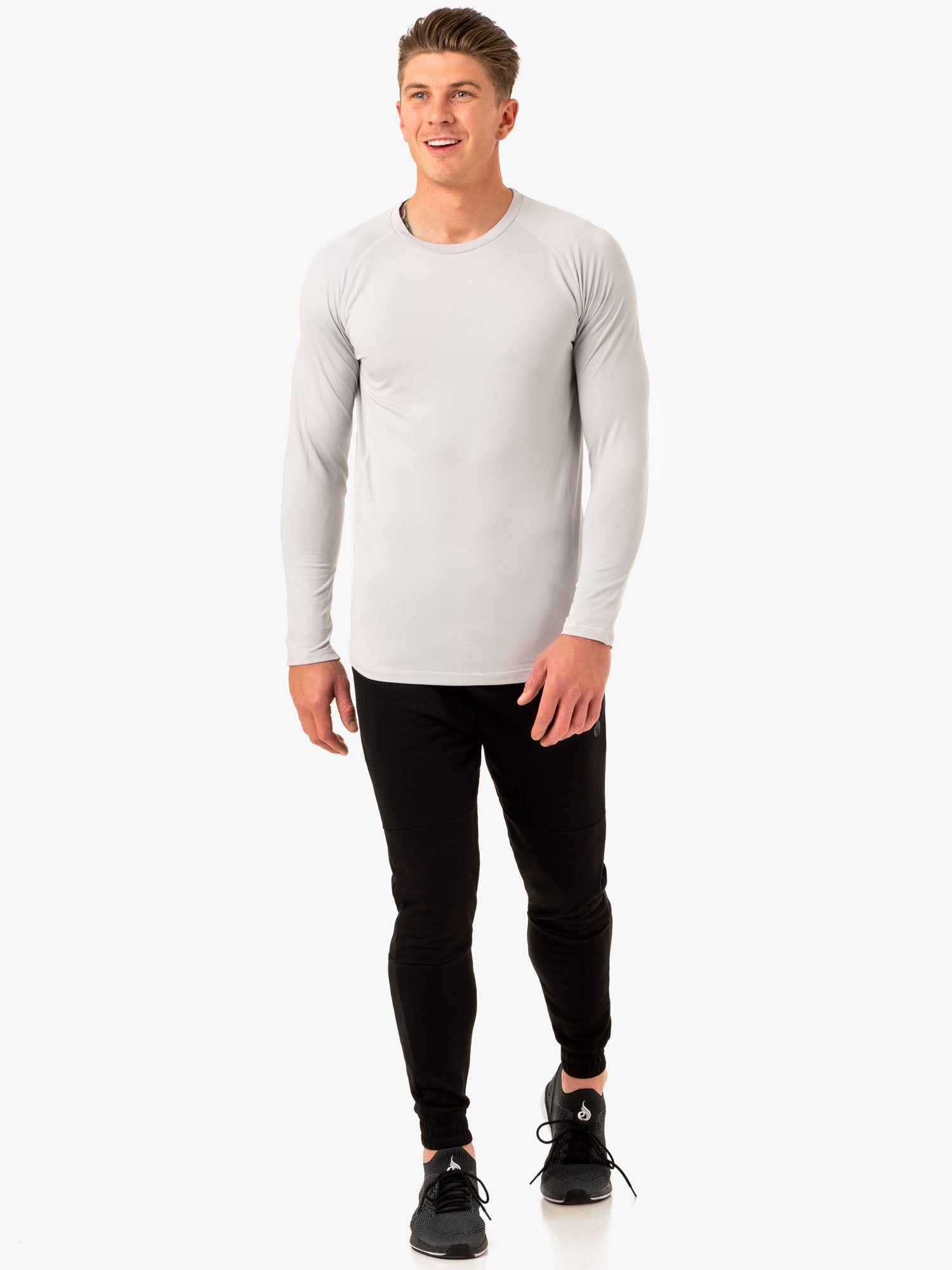 Enhance Long Sleeve Workout Shirt for Men & Women - Breathable Snow Grey Athletic Top for Gym, Running & Outdoor Training