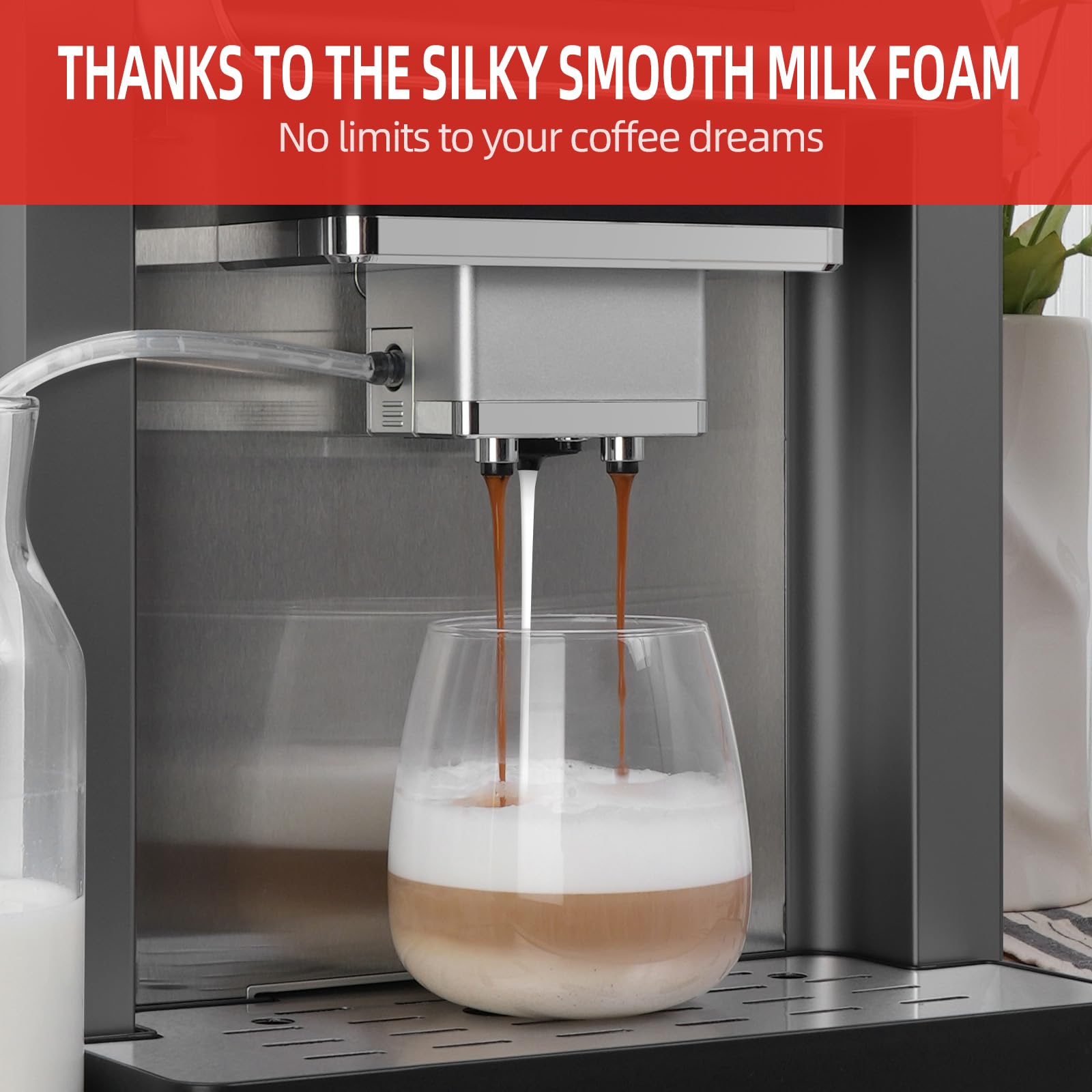 Mcilpoog ES317 Fully Automatic Espresso Machine with Milk Frother & Built-in Grinder - 7 Coffee Varieties, Intuitive Touch Display for Home, Office & Gifts - Perfect for Coffee Lovers & Entertaining Guests
