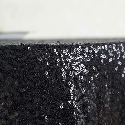 132 Inch Sequin Round Tablecloth - Premium Quality Black Payette Fabric for Weddings, Birthdays, Christmas Parties & Banquet Hall Decorations | Elegant Dining & Event Table Cover