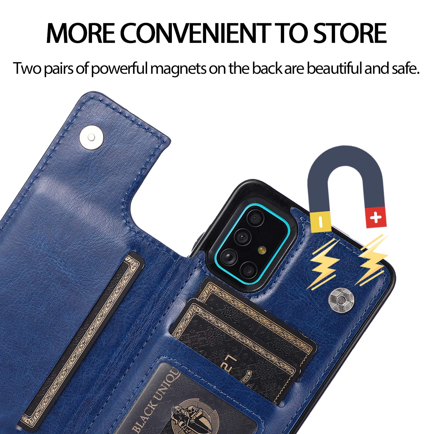 **Asuwish Wallet Case with Card Holder & Stand for Samsung Galaxy A51 5G/A51 5G UW Verizon | Tempered Glass Screen Protector Included | Stylish Blue Protective Cover for Men & Women | Perfect for Work, Travel & Daily Use**