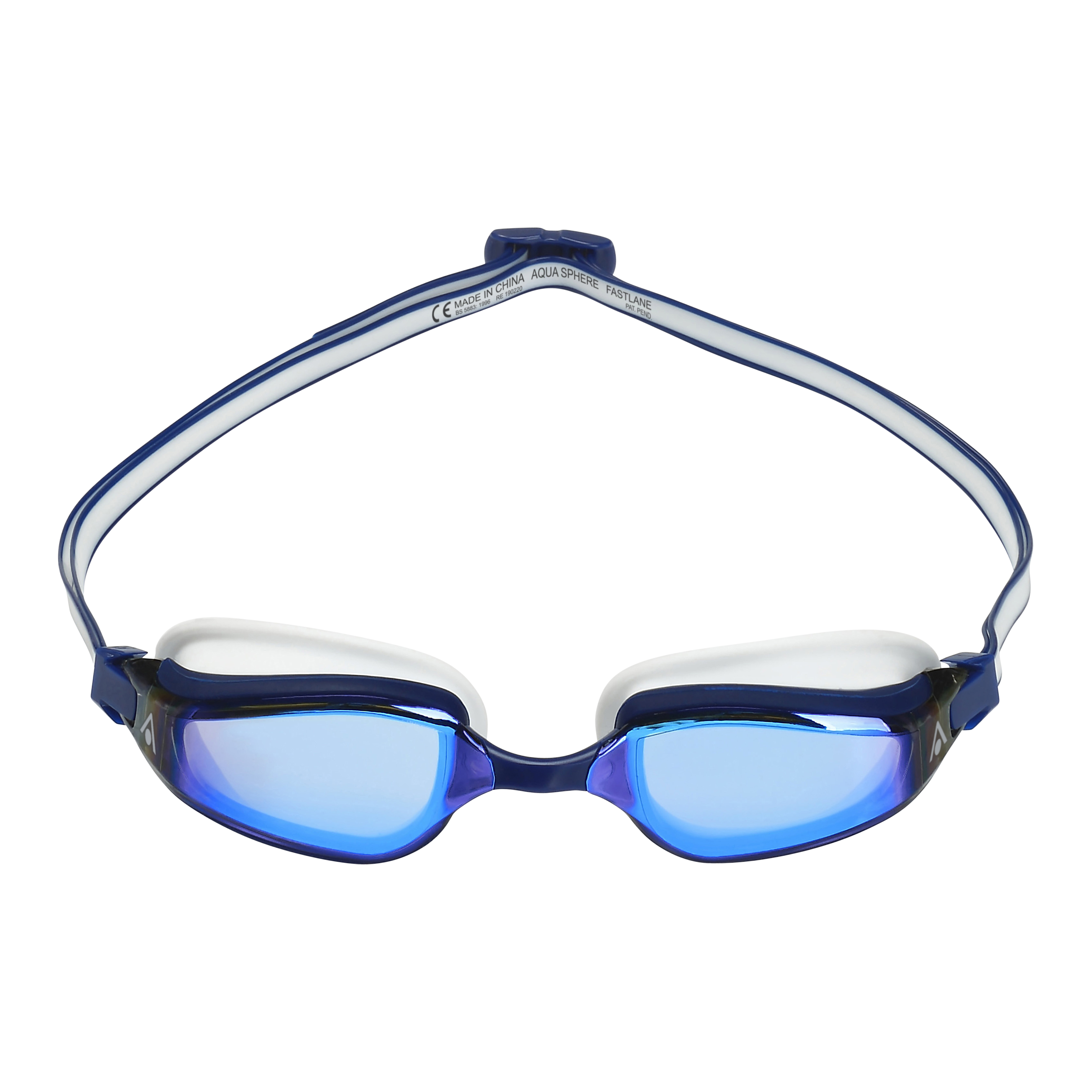 Aqua Sphere Fastlane.A1 Swim Goggles - Blue/White with Blue Titanium Mirrored Lens for Competitive Swimming & Triathlon Training