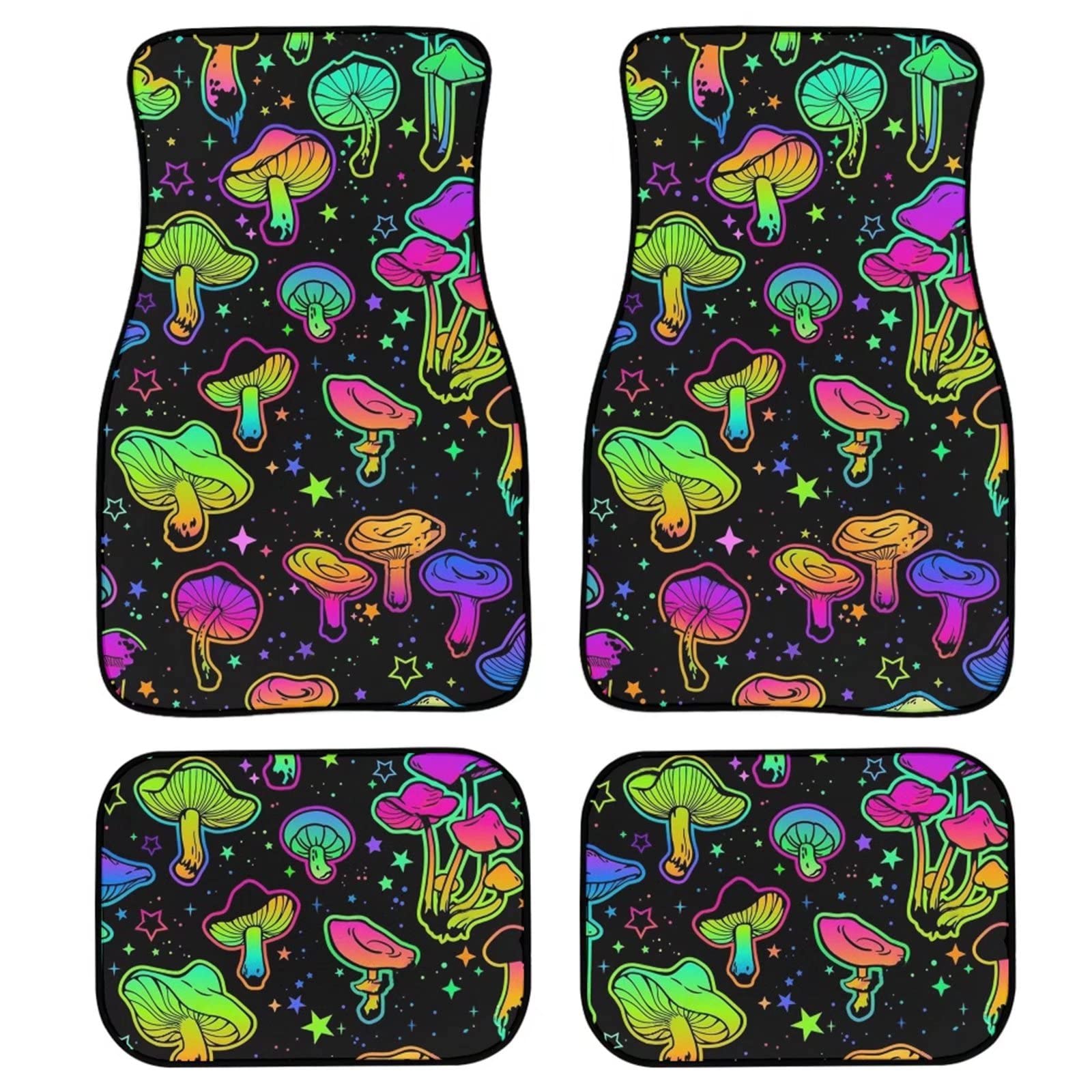ZPINXIGN Anti-Slip Rubber Car Floor Mats - Set of 4 Colorful Mushroom Design Mats for Front & Rear Seats | Durable Car Accessories for Pets, Kids & Everyday Use