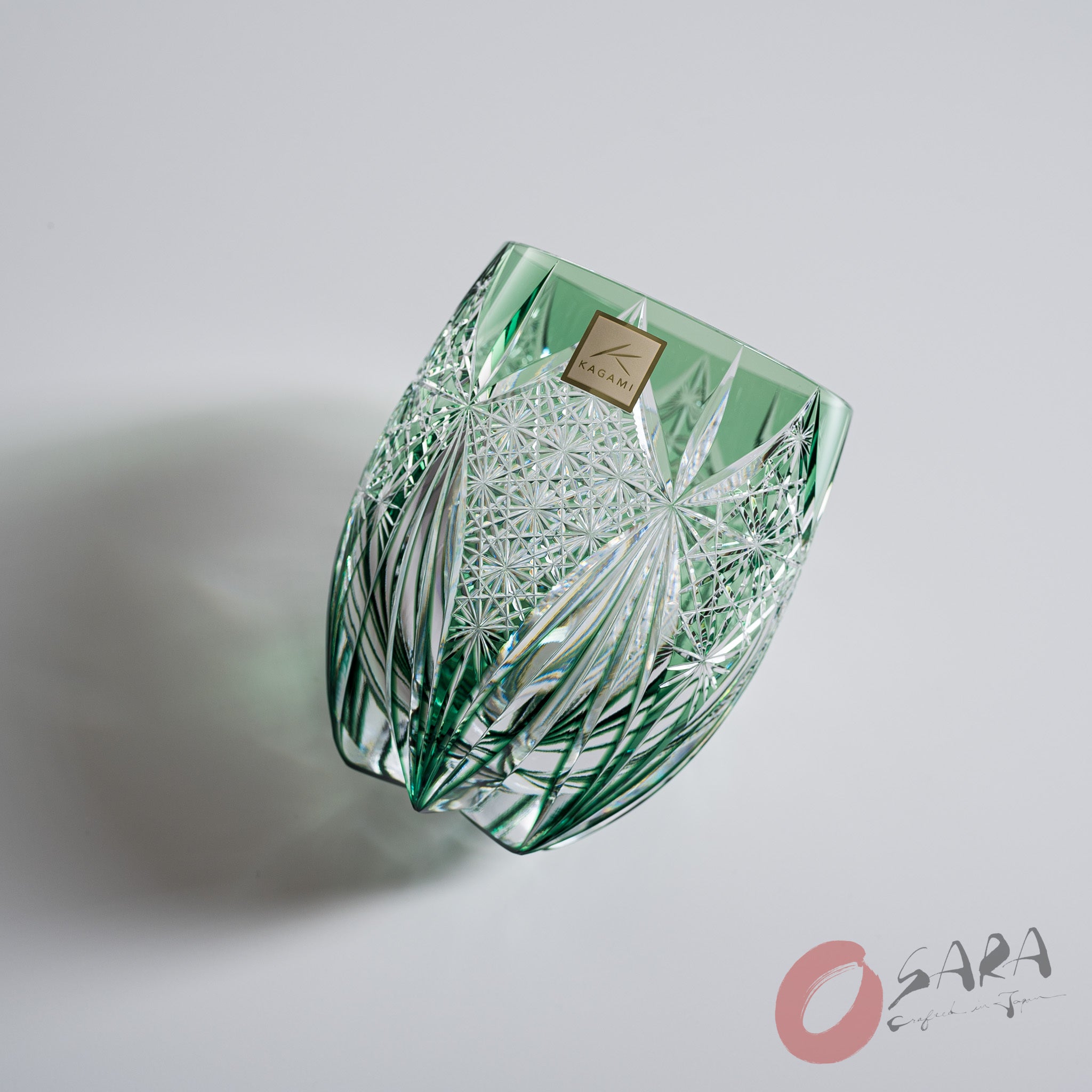 KAGAMI Crystal Round Rock Glass - Subaru Green / 昴 - Premium Whiskey Tumbler for Cocktails, Bourbon & Scotch - Elegant Barware Gift for Home & Parties