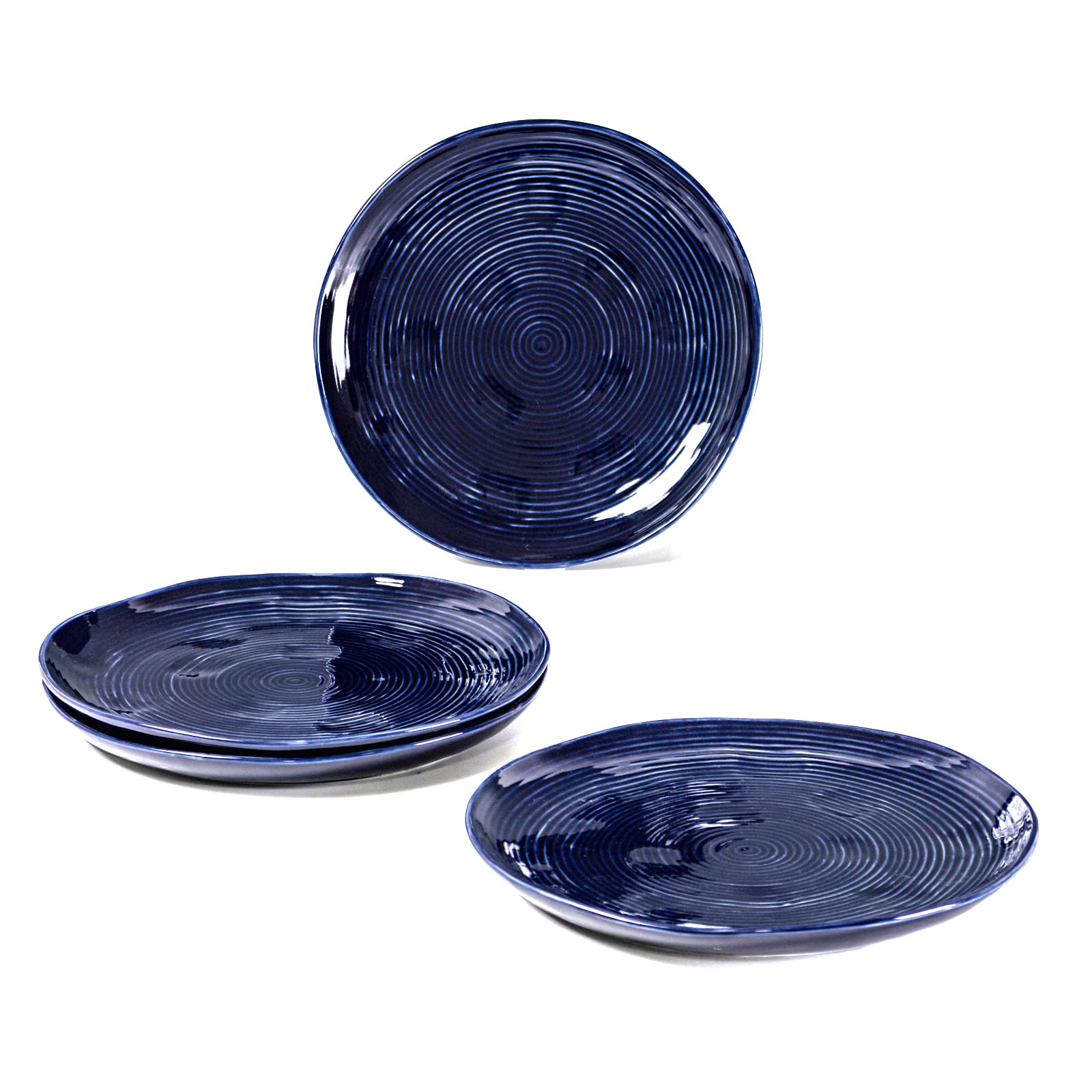 4-Piece Dark Blue Ceramic Dinner Plate Set - 8.7 Inch Textured Appetizer & Salad Plates | Oven, Microwave & Dishwasher Safe | Perfect for Desserts, Snacks & Casual Dining