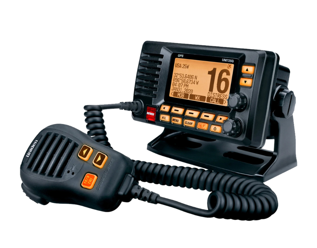 Uniden UM725G Black VHF Marine Radio - Waterproof Handheld Walkie Talkie for Boating, Fishing & Emergency Communication