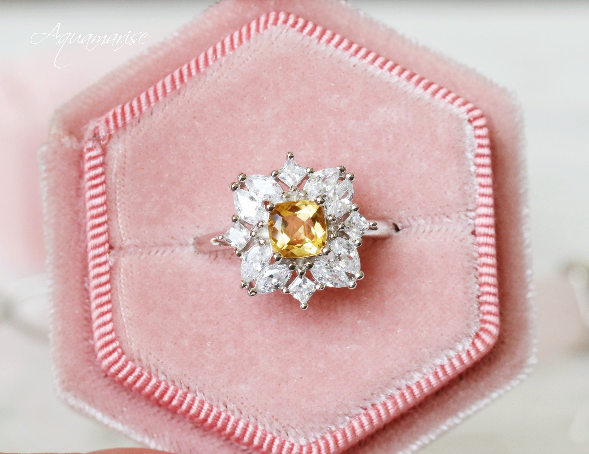 Magnolia Citrine Ring - Sterling Silver Jewelry for Women, Elegant & Dainty Gemstone Ring, Perfect for Everyday Wear, Gifts & Special Occasions