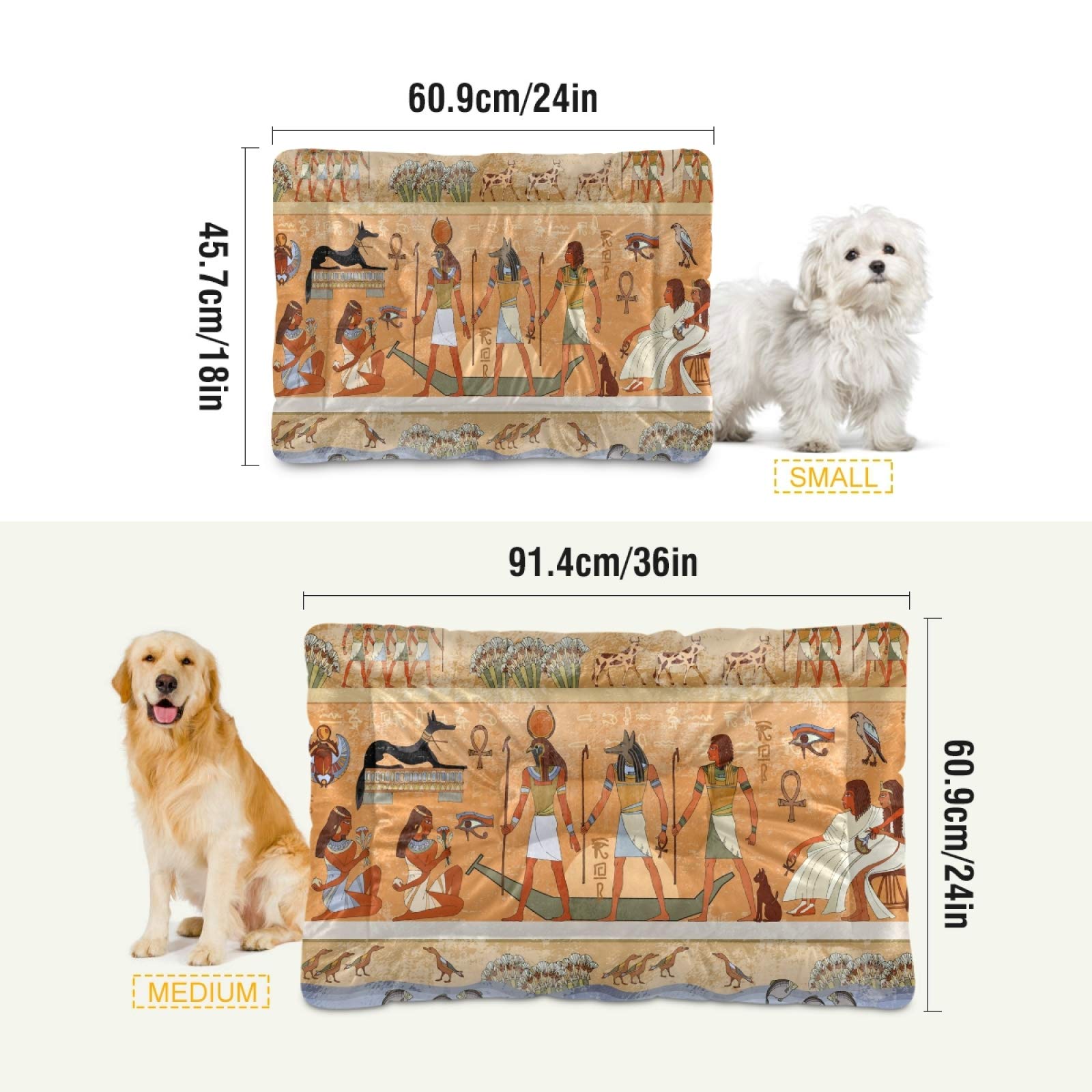 Egyptian Tribal Life Dog Bed - Ultra Soft Rectangular Pet Bed for Small & Medium Dogs, 36x24 Inch, Calming Comfort Bed for Puppies & Adult Dogs - Perfect for Living Room, Bedroom & Crate Use