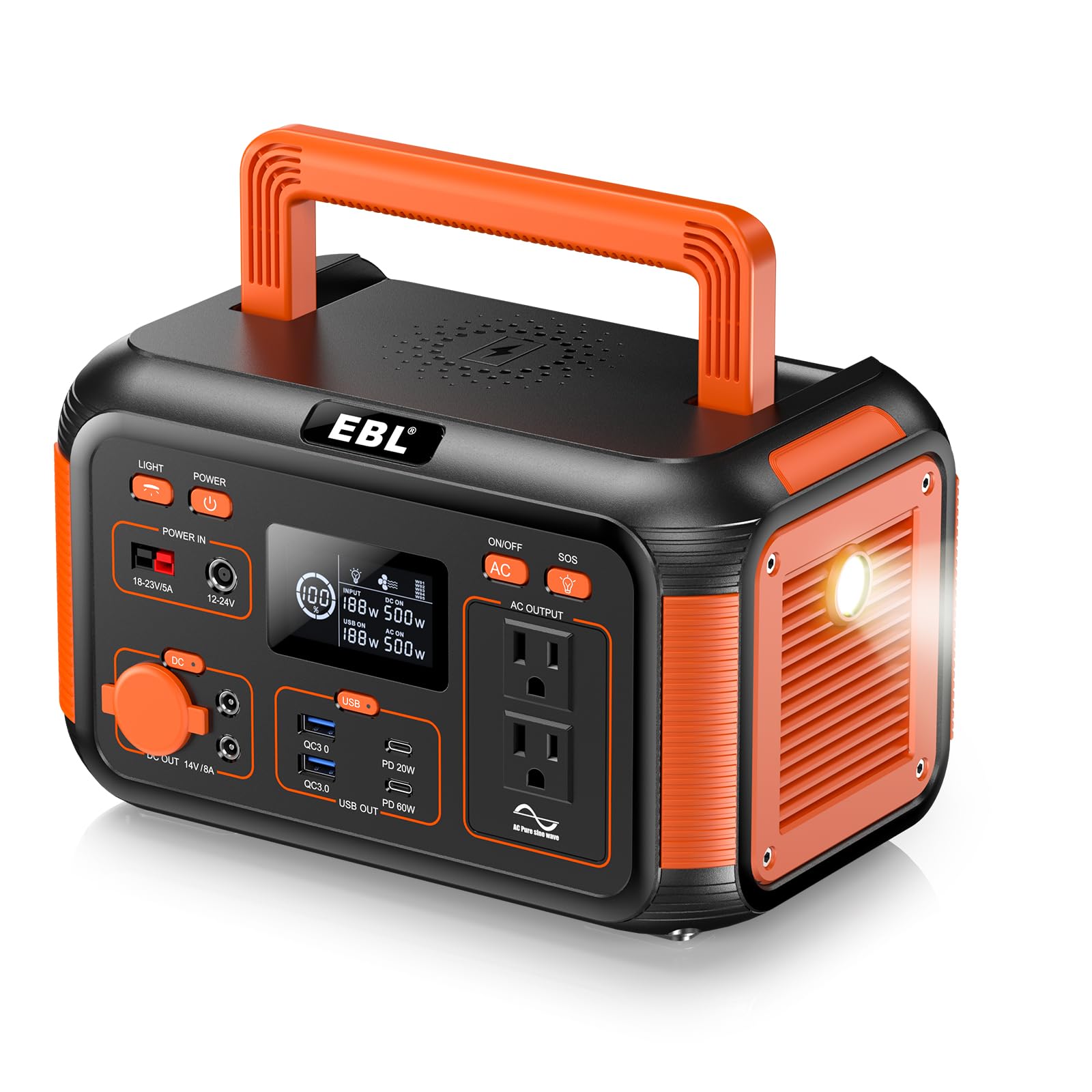 EBL 500W Portable Power Station with 444Wh Lithium Battery | Solar Generator for Camping, Travel & Home Emergency | Fast Charging, Lightweight & Quiet | Perfect for Outdoor Adventures & Power Outages (Solar Panel Optional)