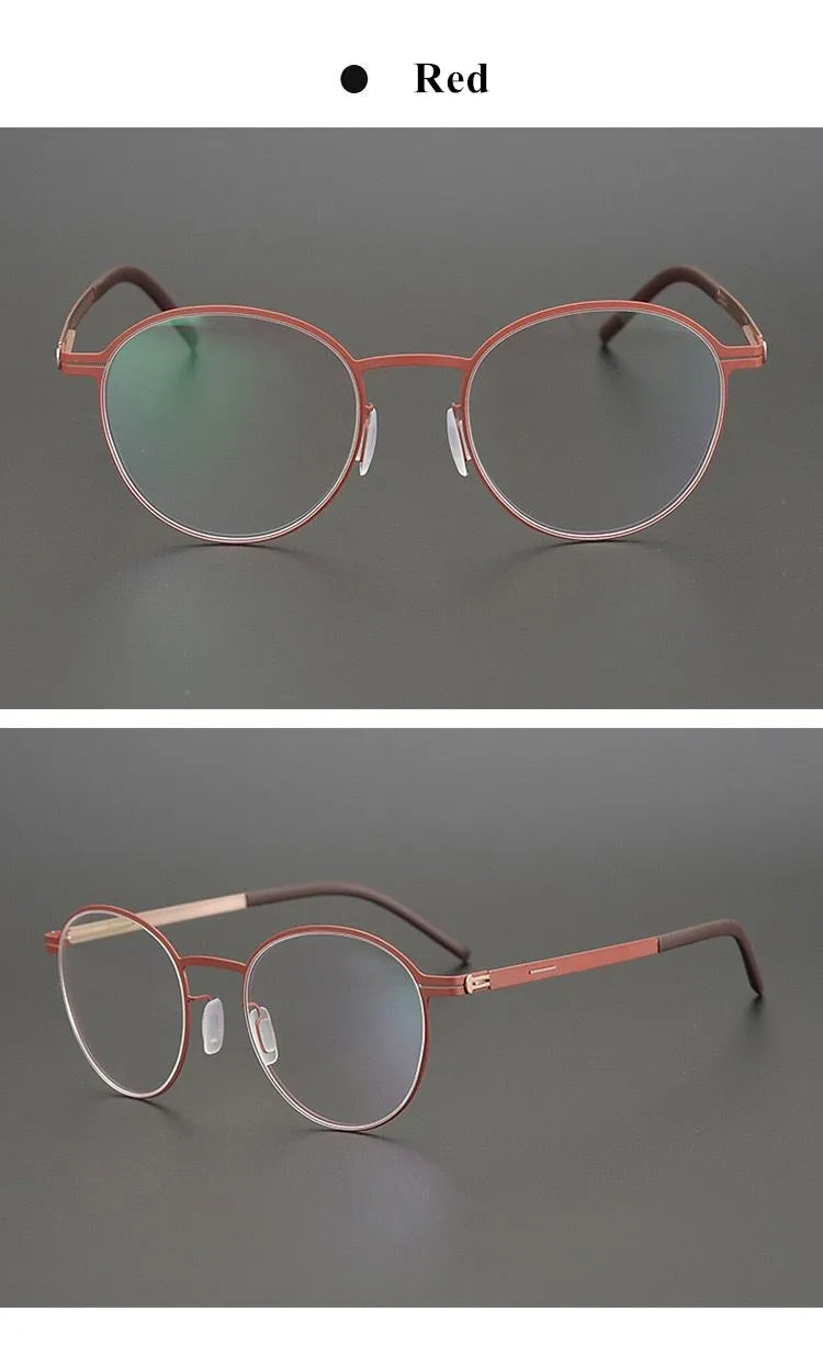Aimee Unisex Full Rim Round Screwless Stainless Steel Eyeglasses Frame 25408 - Lightweight & Durable Glasses for Men & Women - Perfect for Reading, Working & Daily Wear