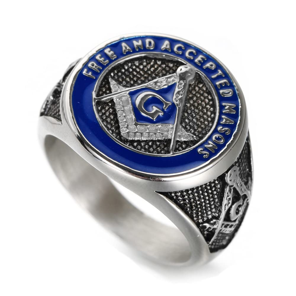 **Men's Masonic Ring - Stainless Steel Freemason Symbol Signet Band in Silver, Gold & Blue | Perfect for Free & Accepted Masons, Gifts & Brotherhood Ceremonies**