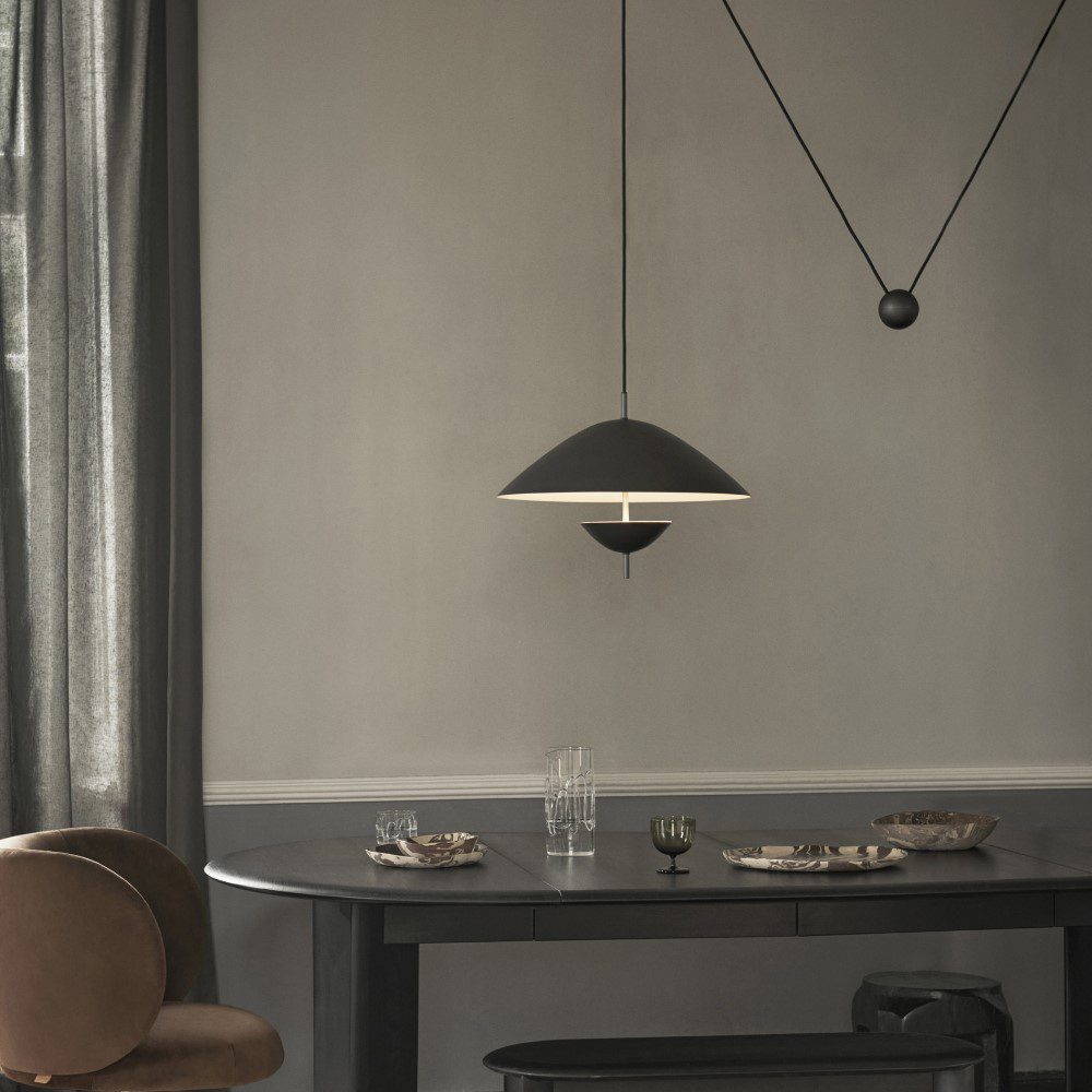 FERM LIVING Lod Pendant Light - Blackened Iron Finish - Modern Scandinavian Hanging Lamp for Dining Room, Kitchen Island & Living Room Decor