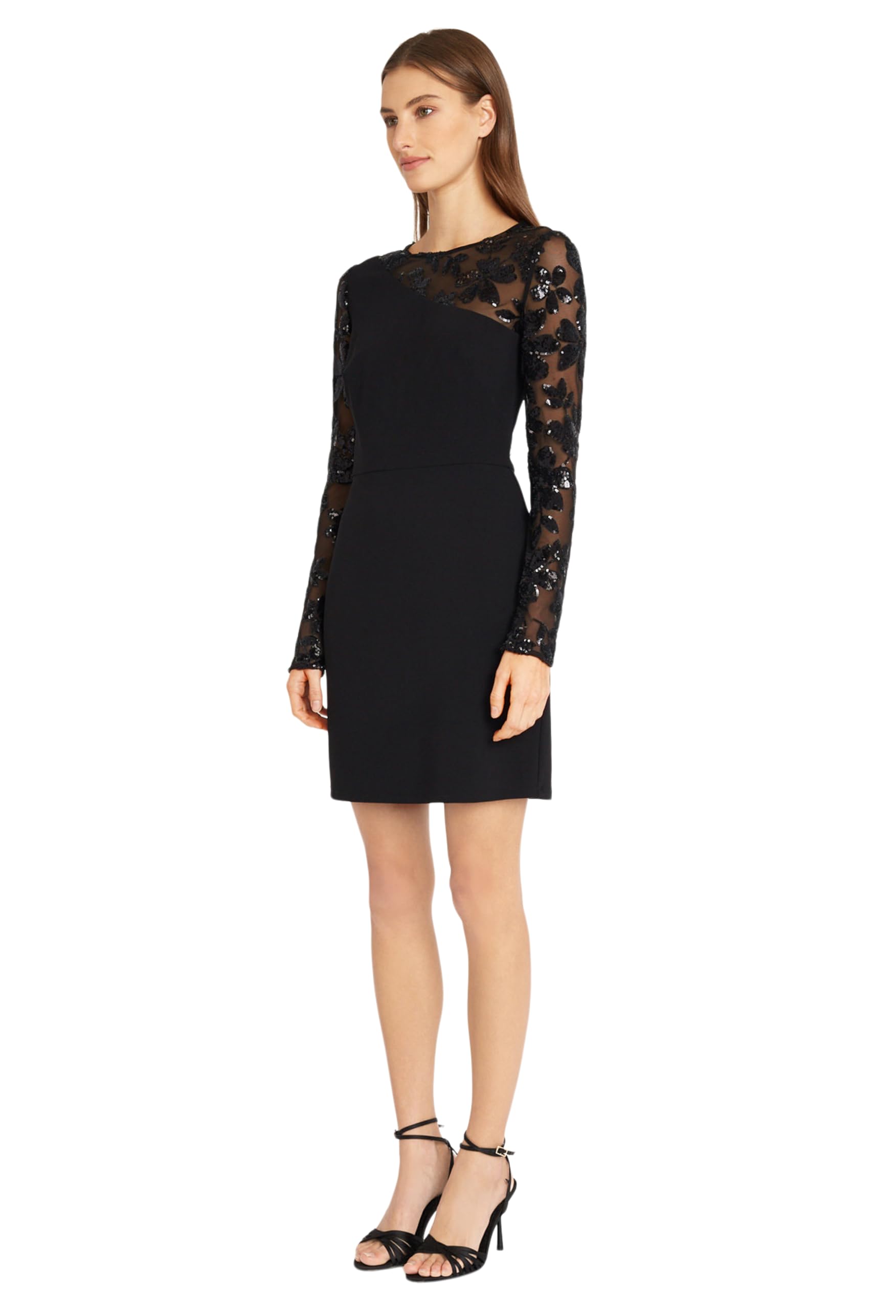 Donna Morgan One Shoulder Illusion Floral Sequin Party Dress for Women | Elegant Evening Gown for Prom, Wedding Guest & Cocktail Events