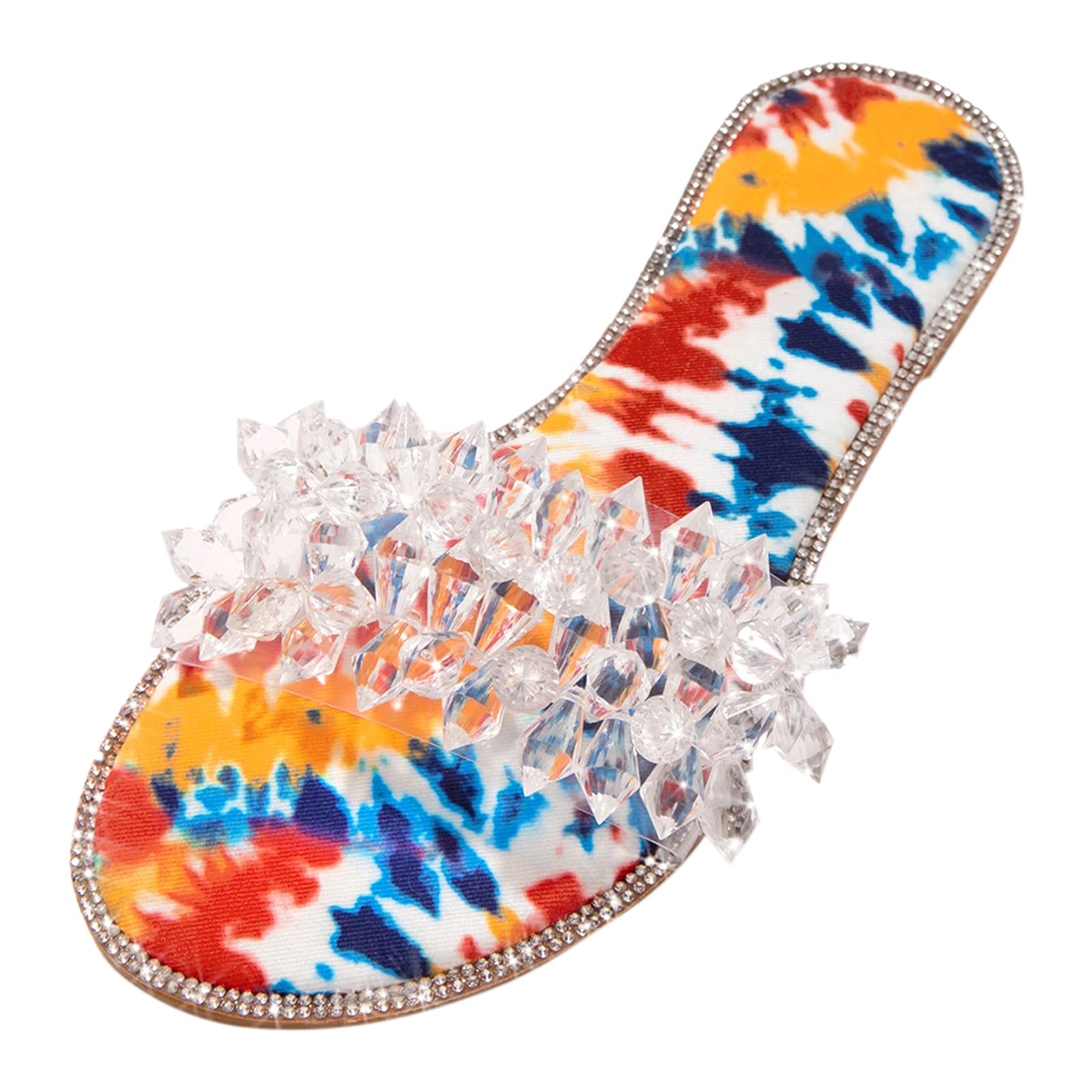 TUSANG Women's Flat Retro Slippers - Crystal Embellished Sandals for Shower, Beach & Home Comfort - Fashionable House Shoes for Women
