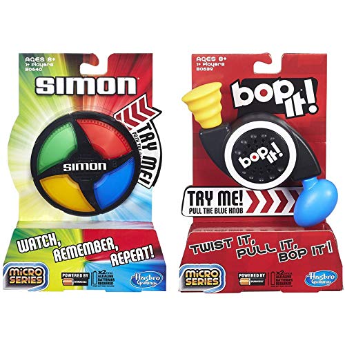Simon Micro Series Game & Bop It Micro Series Game - 2-Pack Electronic Handheld Games for Kids & Teens - Perfect for Travel, Parties, and Family Game Nights