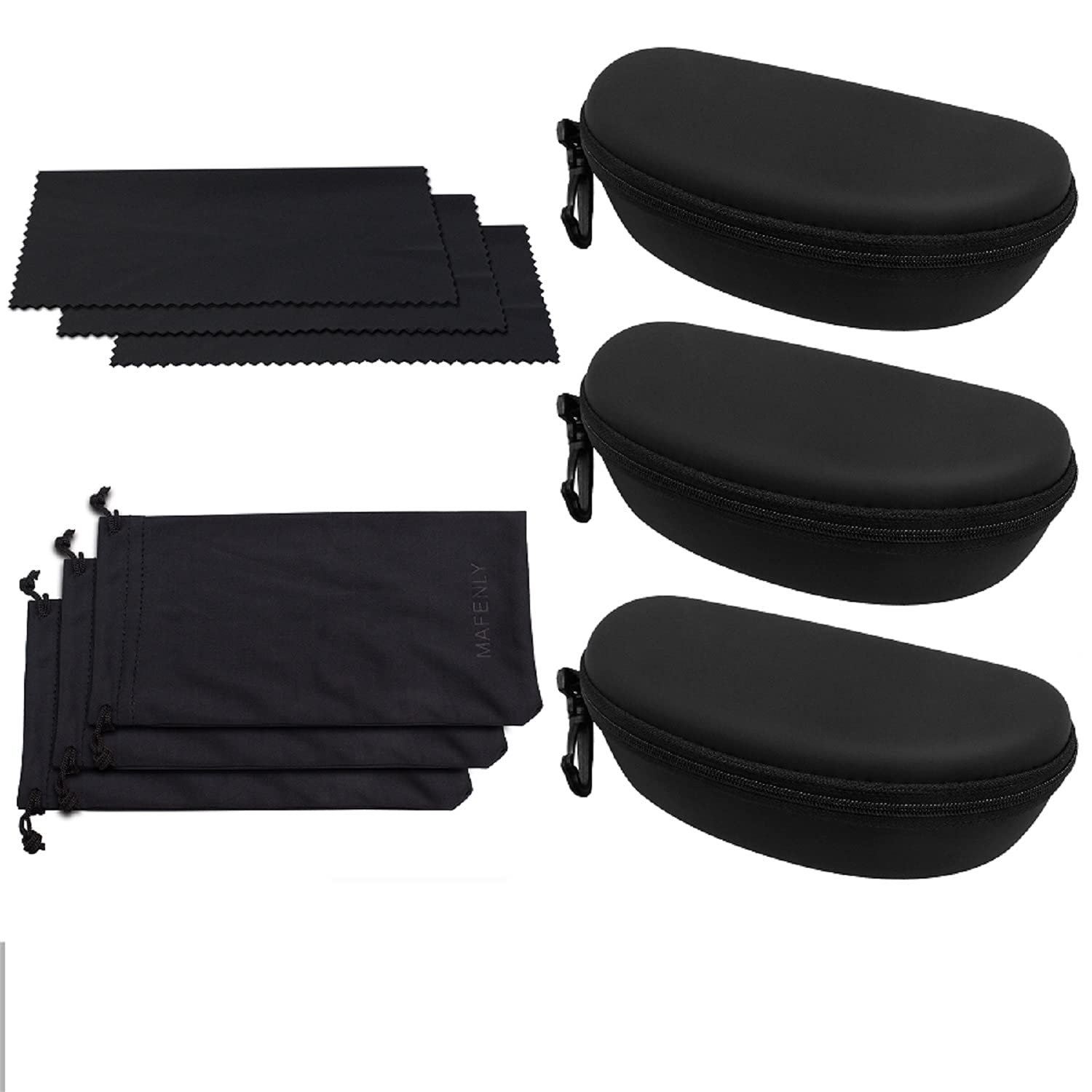 MAFENLY 2-Pack Premium Optical Glasses Case & Sunglasses Pouch with Microfiber Cleaning Cloth - Travel, Home, Office Storage for Eyewear Protection