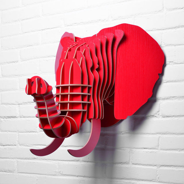 Premium 5mm Wooden Elephant Head Wall Hanging Sculpture - Handcrafted Animal Decor for Living Room, Bedroom & Office - WD012