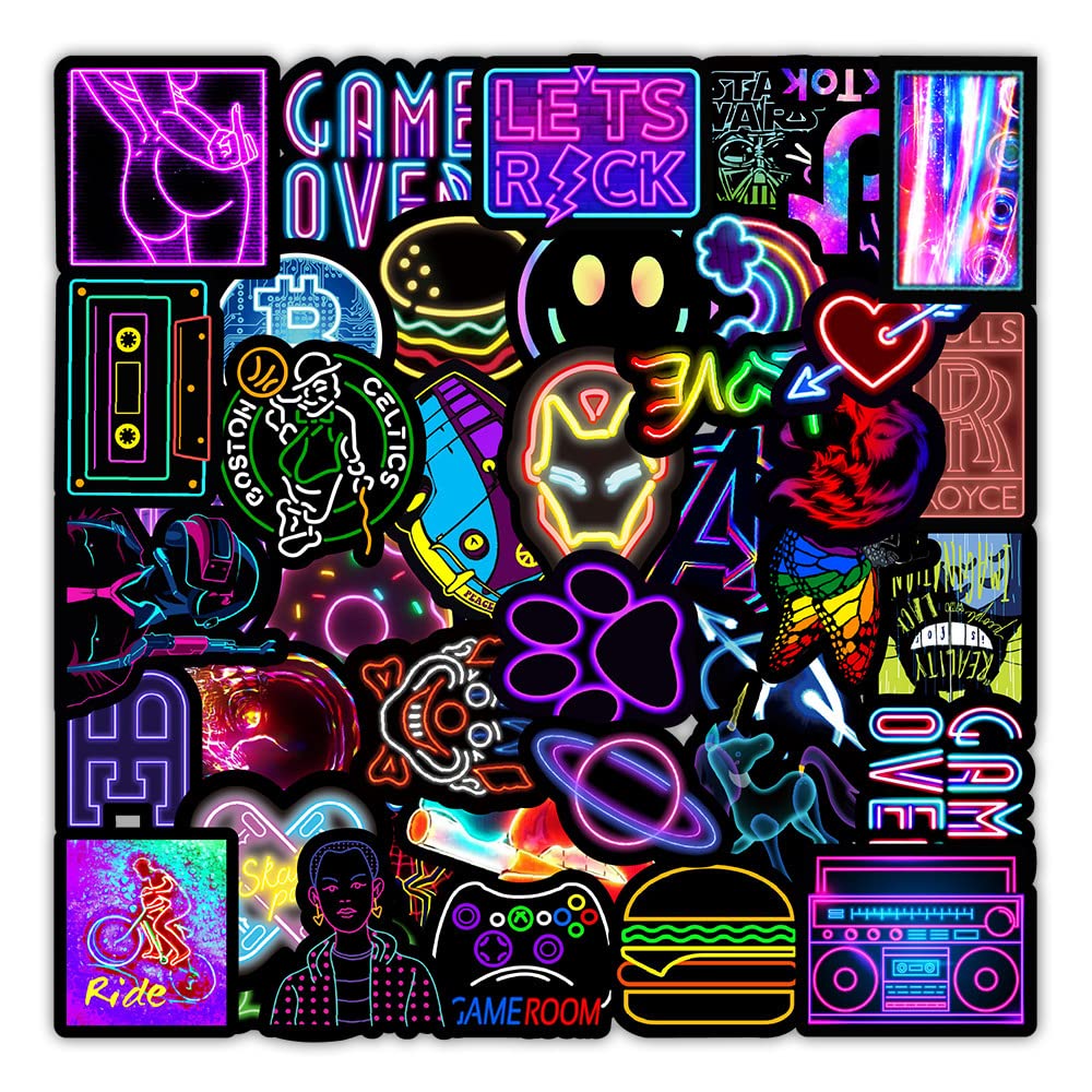 50-Pack Colorful Neon Light Animal Waterproof Stickers - Decorative Vinyl Stickers for Laptop, Phone, Luggage, Motorcycle & Water Bottles (Kids & Adults) - Perfect for DIY Crafts, School Projects & Personalizing Accessories