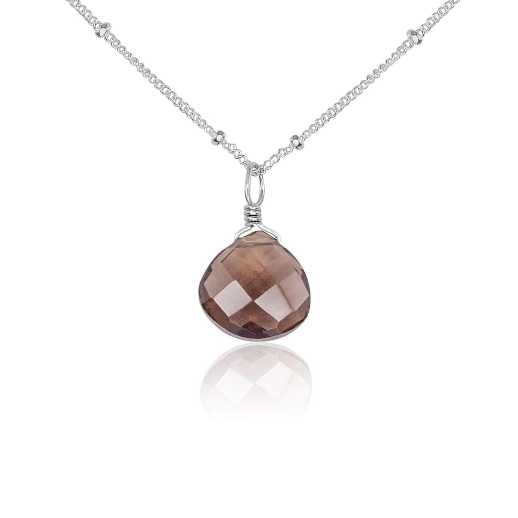 Tiny Smoky Quartz Teardrop Crystal Pendant Necklace - Elegant Healing Stone Jewelry for Women, Perfect for Meditation, Yoga & Spiritual Gifts