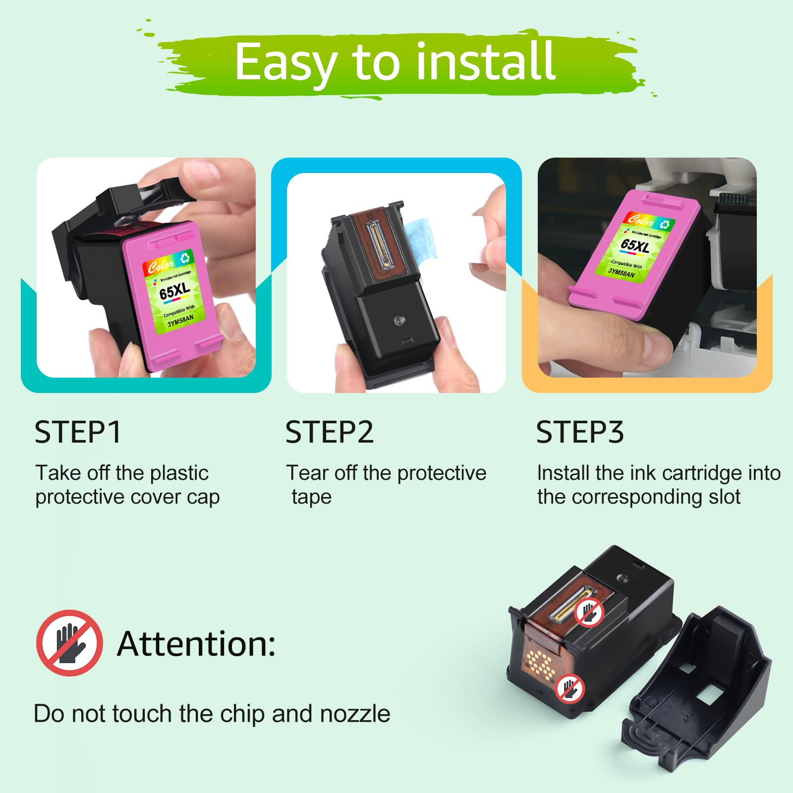 HP 65XL Ink Cartridge Replacement (N9K04AN) - Compatible with Envy 5055, 5052, 5058 & Deskjet 2655, 2622, 3720, 3730, 3752, 3758 Printers - High Yield Printing for Home Office & School Projects
