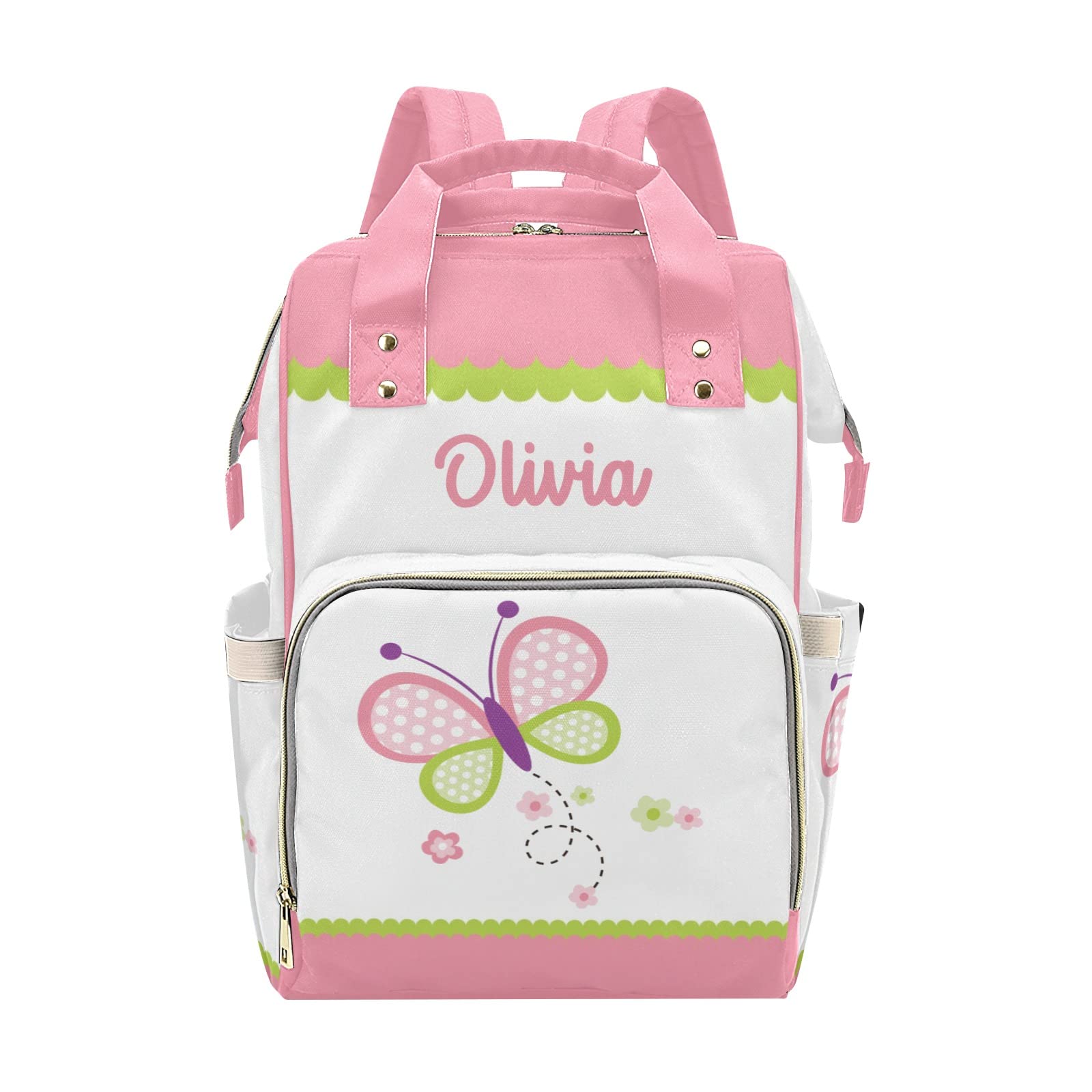 Custom Personalized Diaper Bag Backpack Tote - Pink & Green Baby Shower Gift, Travel & Everyday Use for Moms