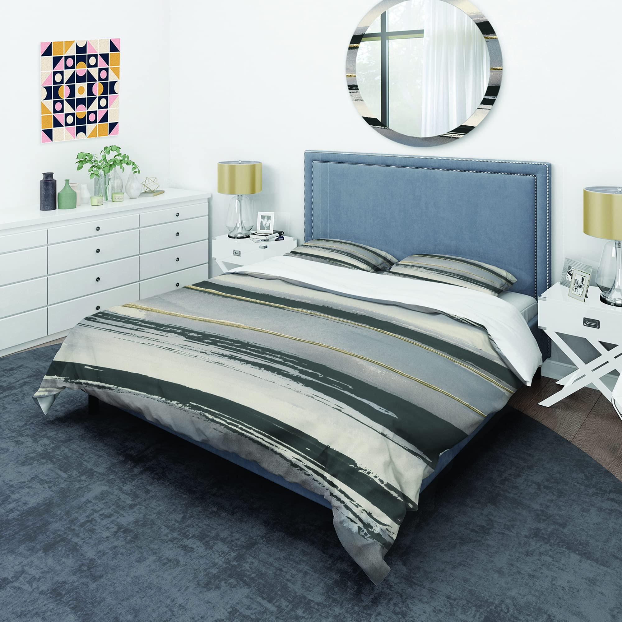 Glamorous Gold Duvet Cover Set King - Modern Abstract Bedding for All Seasons