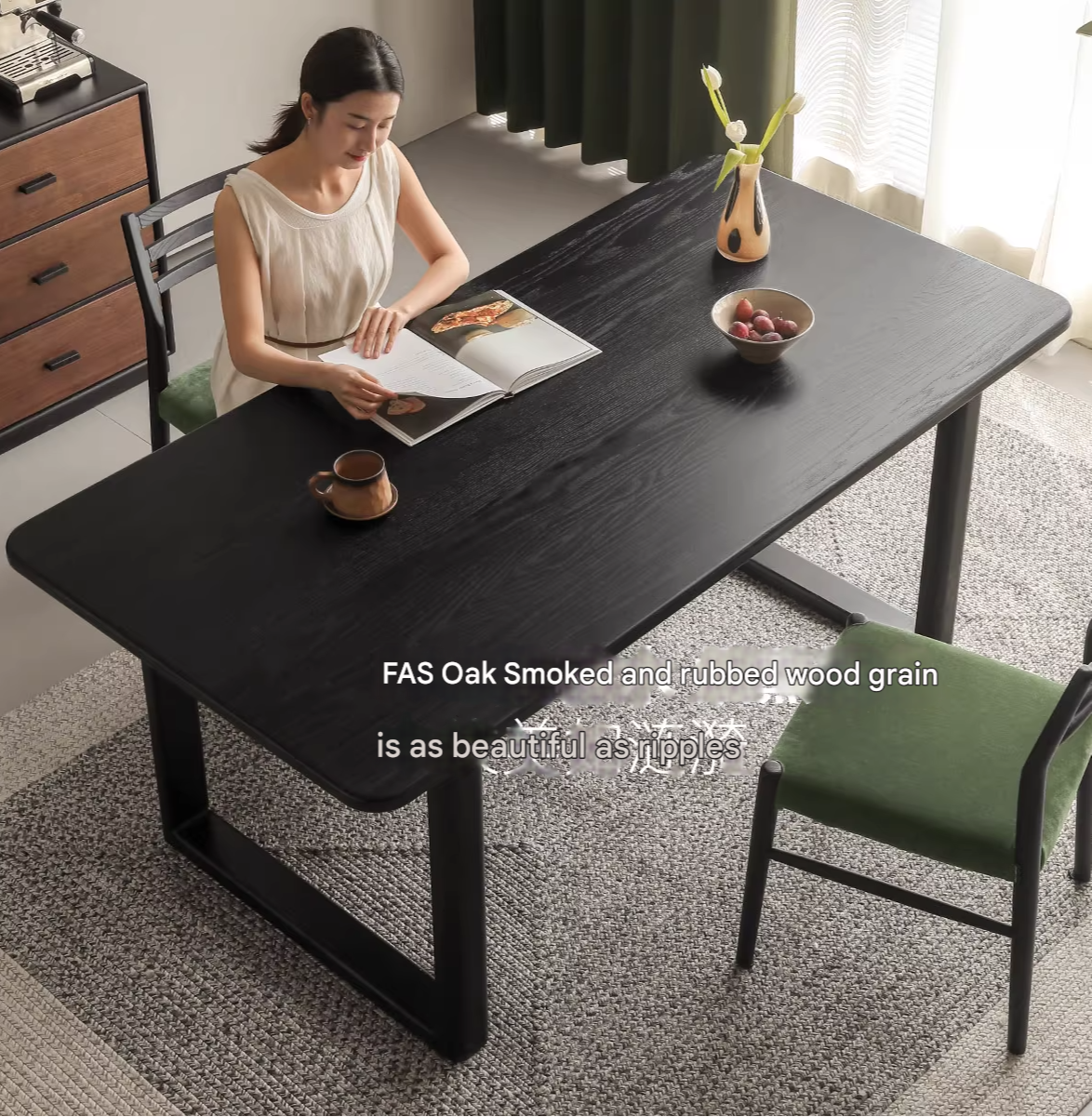 Solid Oak Wood Modern Large Dining Table - Farmhouse Style 8-Seater for Kitchen, Dining Room & Open Concept Living Spaces