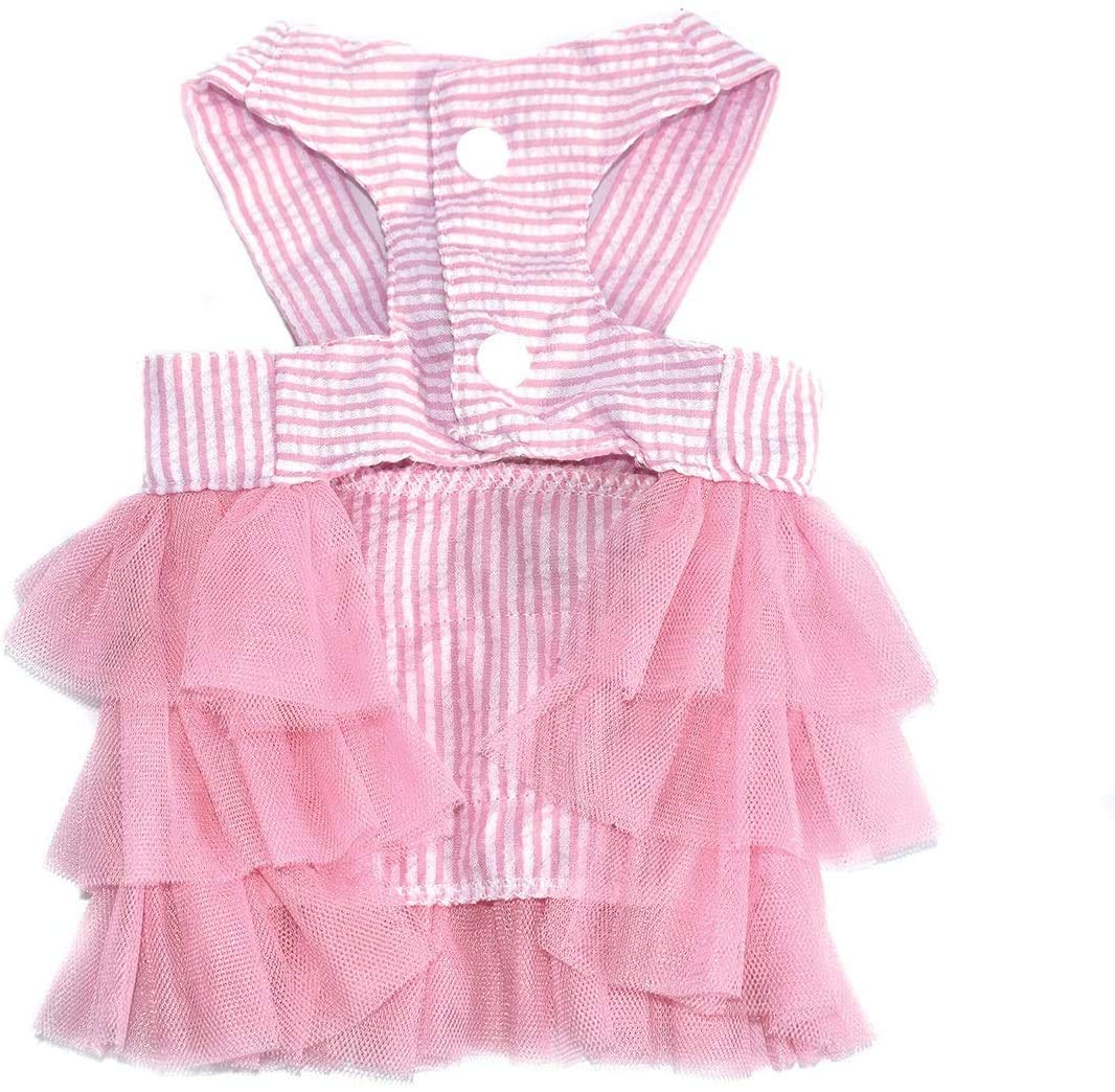 VANVENE Striped Mesh Pet Dog Dress Vest Tutu Skirt with Bowknot - Princess Puppy Apparel for Small Breed Dogs & Cats (Pink, XL) | Perfect for Parties, Photo Shoots & Special Occasions