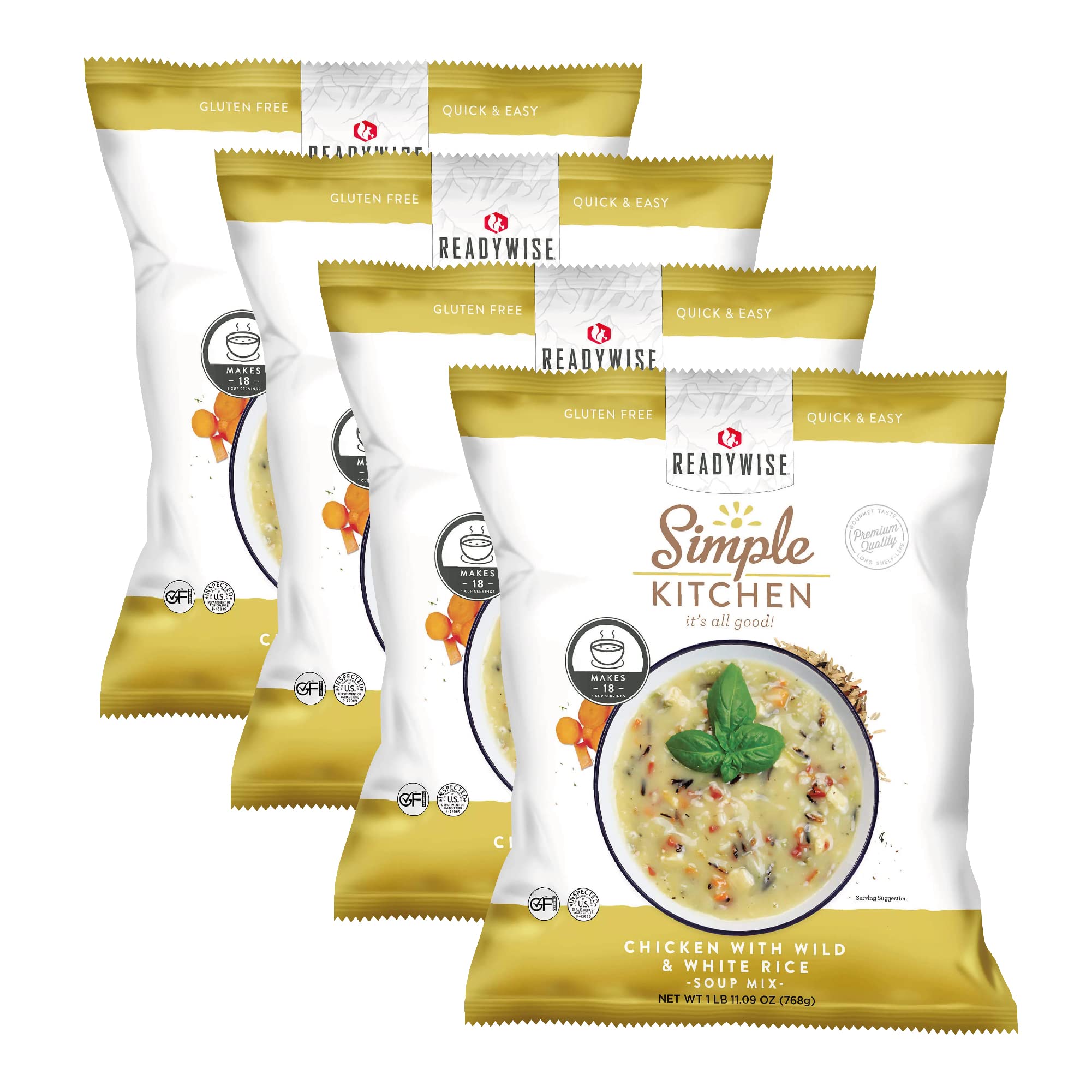 READYWISE Chicken with Wild & White Rice Soup - Gluten Free, 18 Servings per Pack (Pack of 4) | Emergency Food Supply, Camping & Hiking Essentials, Meal Prep for Restaurants, Events or Daily Use | Long Shelf Life, Easy to Prepare, Perfect for Outdoor Adventures & Survival Kits