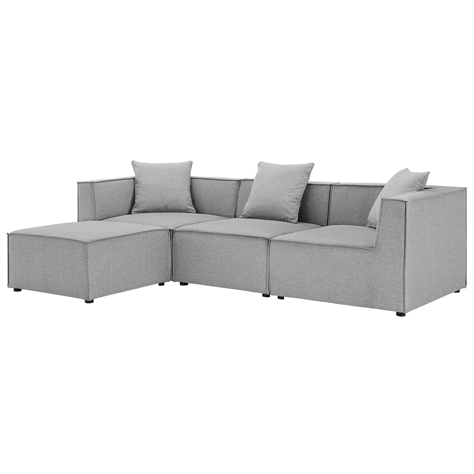 Modern Grey Fabric Lounge Sectional Sofa Set for Outdoor Patio, Balcony, Cafe, Bistro, Garden, and Hotel Spaces