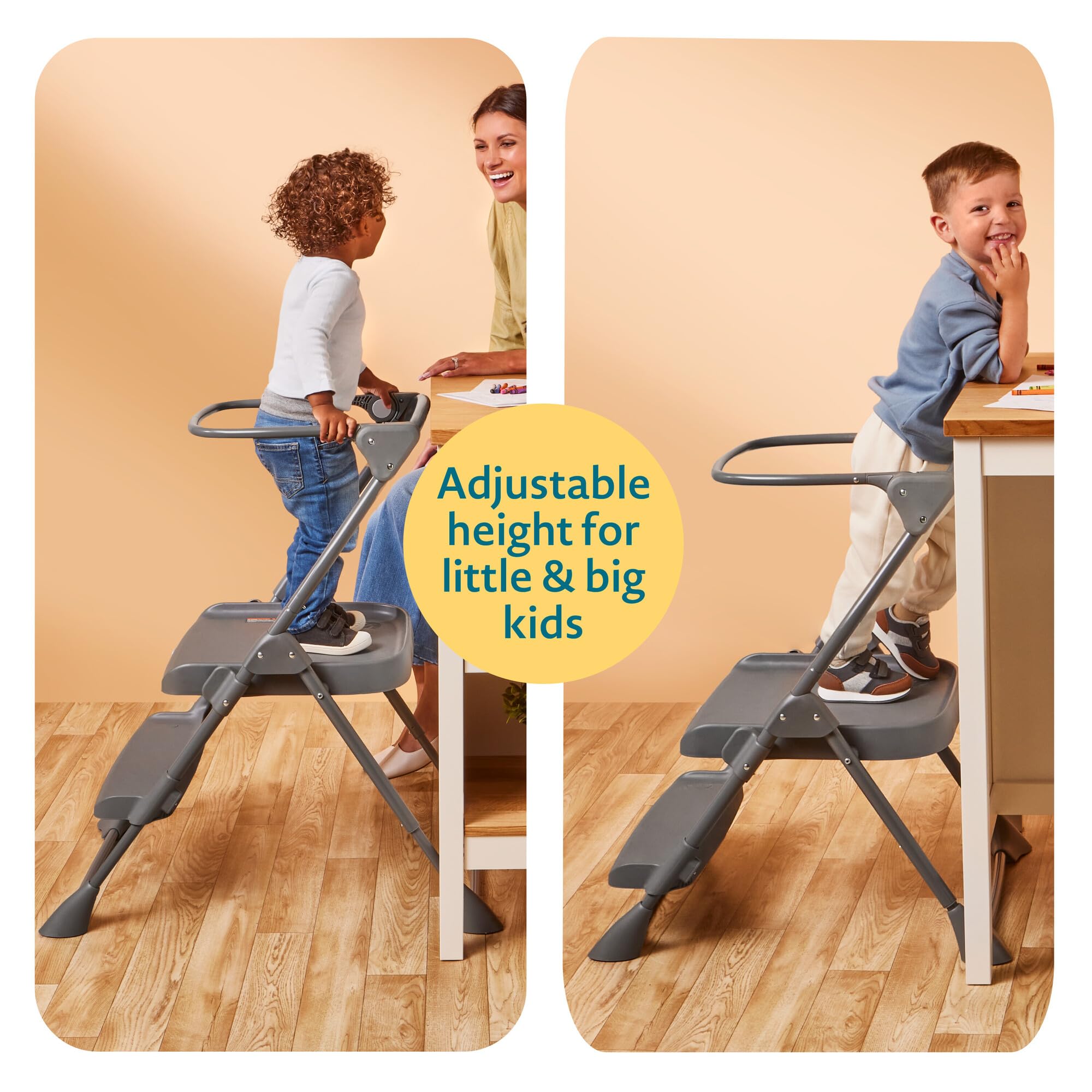 The First Years Convertible Baby High Chair & Toddler Step Stool - Foldable Adjustable 3-in-1 Grow with Me Highchair - Easy Clean Kitchen Helper Stool for Babies & Kids - Perfect for Feeding, Learning & Playtime
